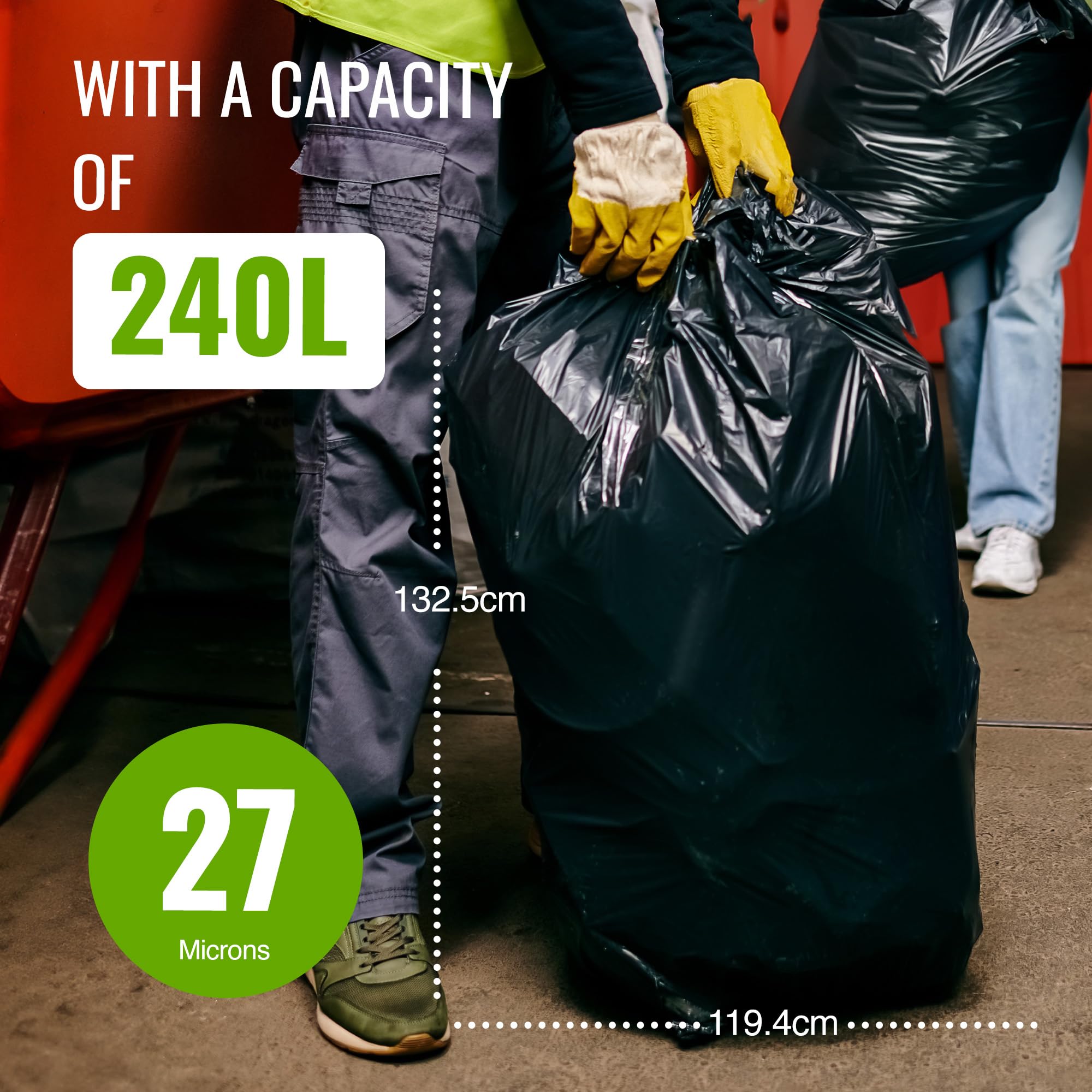 EcoBag Heavy Duty Wheelie Bin Liners - 240L Capacity | 20 Pack | 98% Recycled Plastic 2