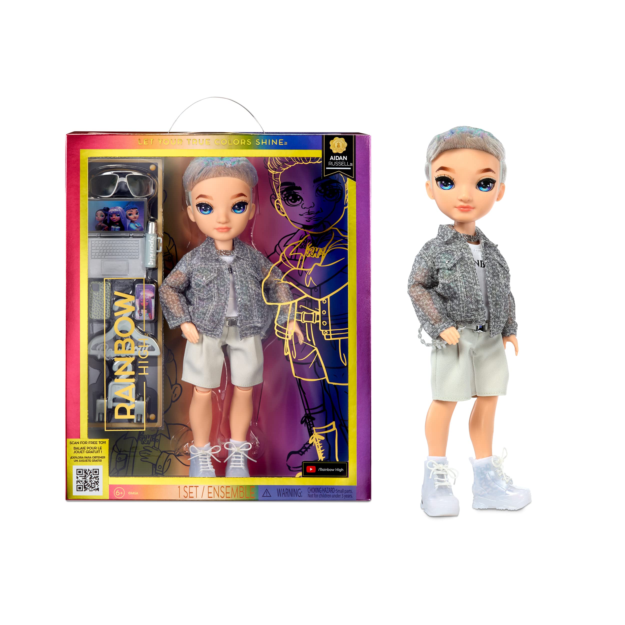 Rainbow High Fashion Doll - Aidan Russel in Purple Iridescent Outfit - Poseable 6-inch Doll with Accessories 7