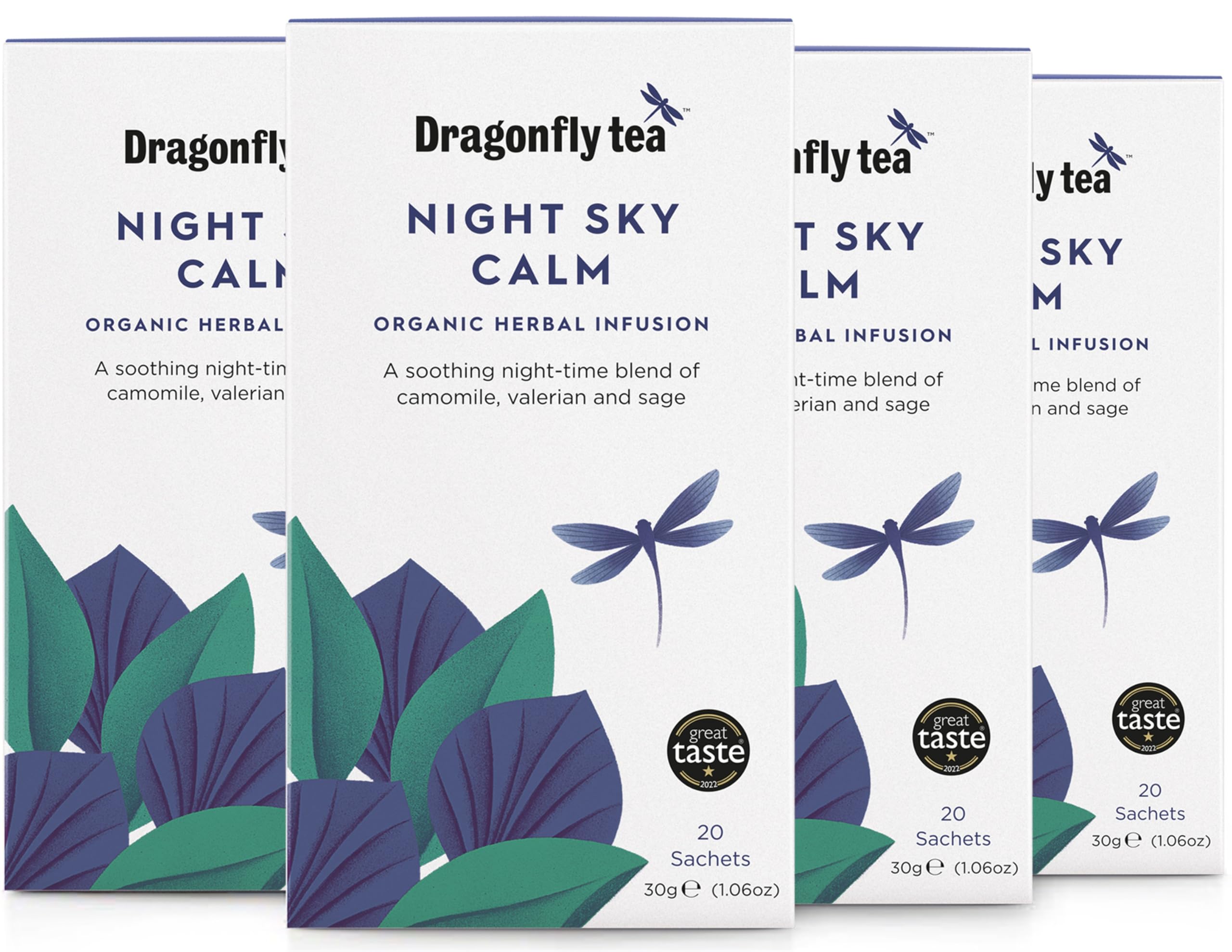 DRAGONFLY Night Sky Calm Tea - Organic Sleep Aid with Camomile & Valerian | 80 Compostable Teabags