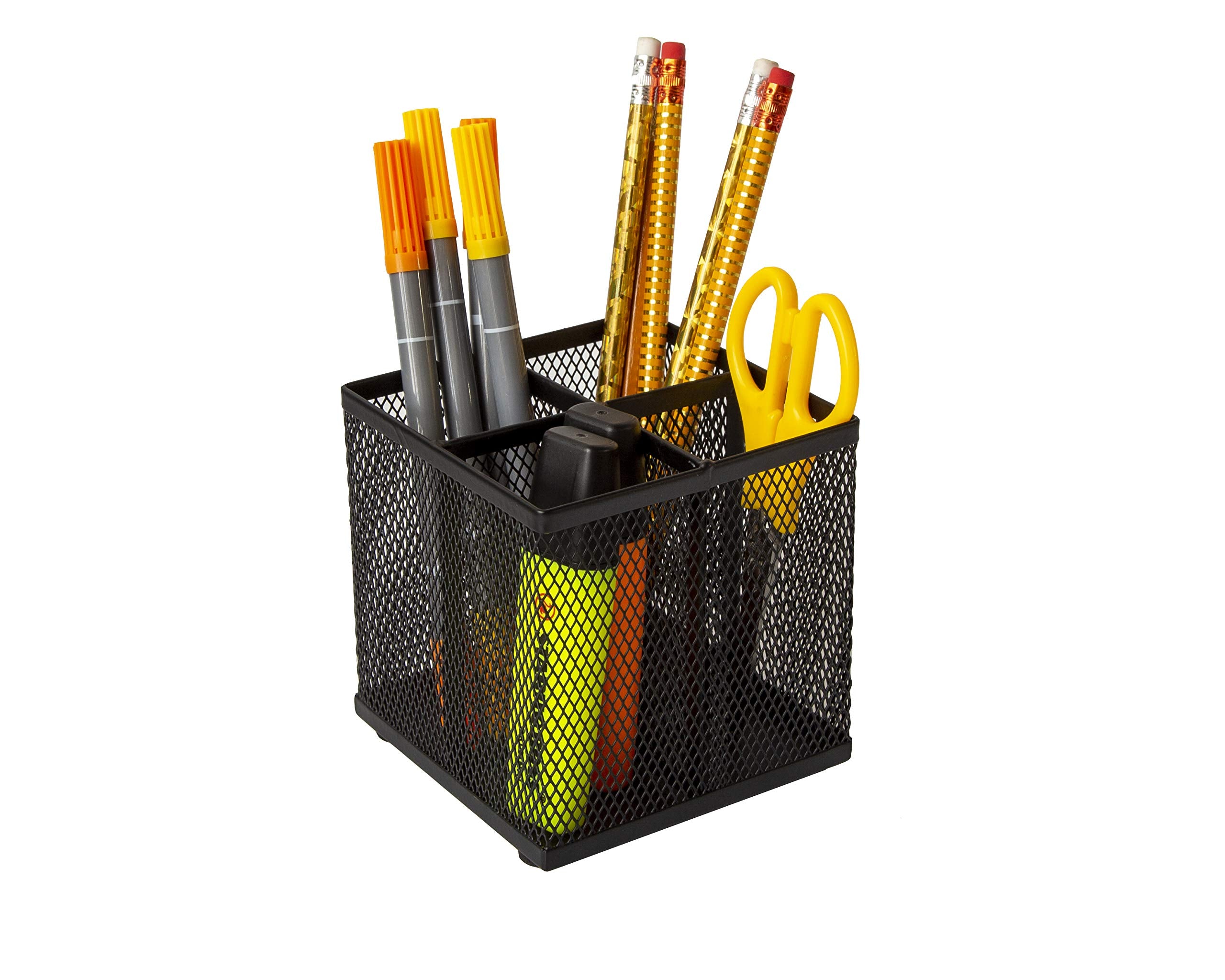 Osco Black Wiremesh Square Pen Pot - 4 Compartments | Steel Construction | 105mm Height 2