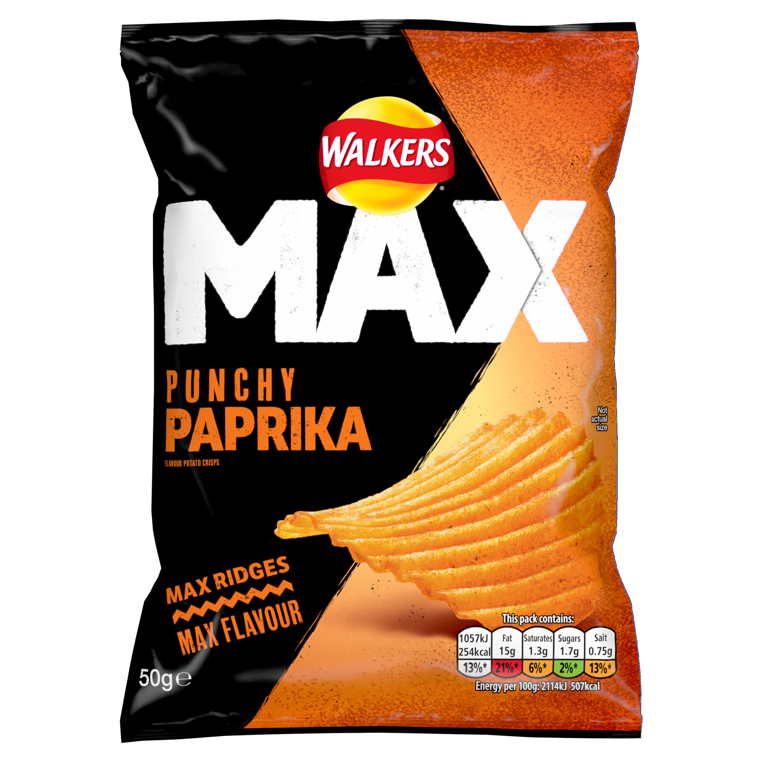 Walkers Max Punchy Paprika Flavour Ridges Crisps 50g 7