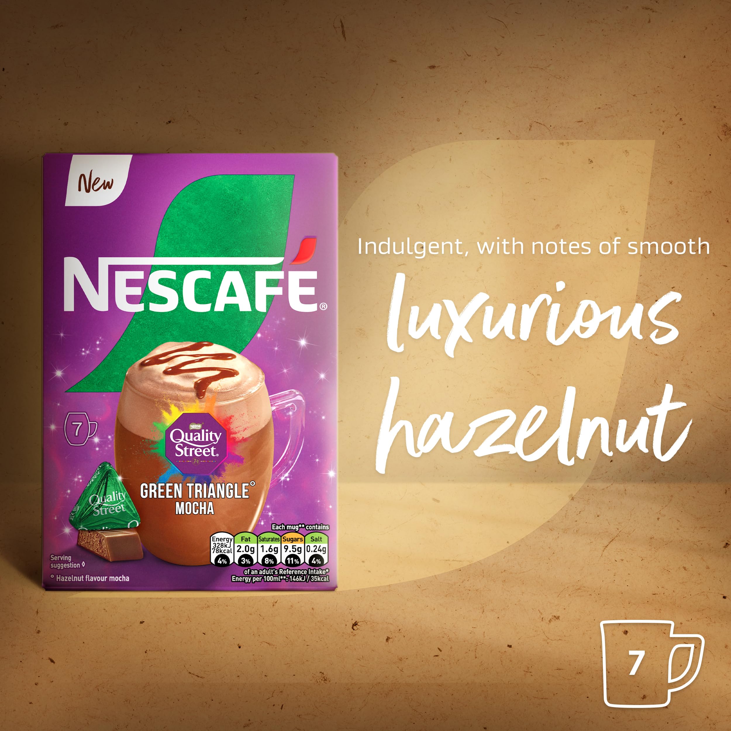NESCAFÉ Green Triangle Quality Street Mocha 7 x 19g Sachets (133g) Instant Coffee Drink 4