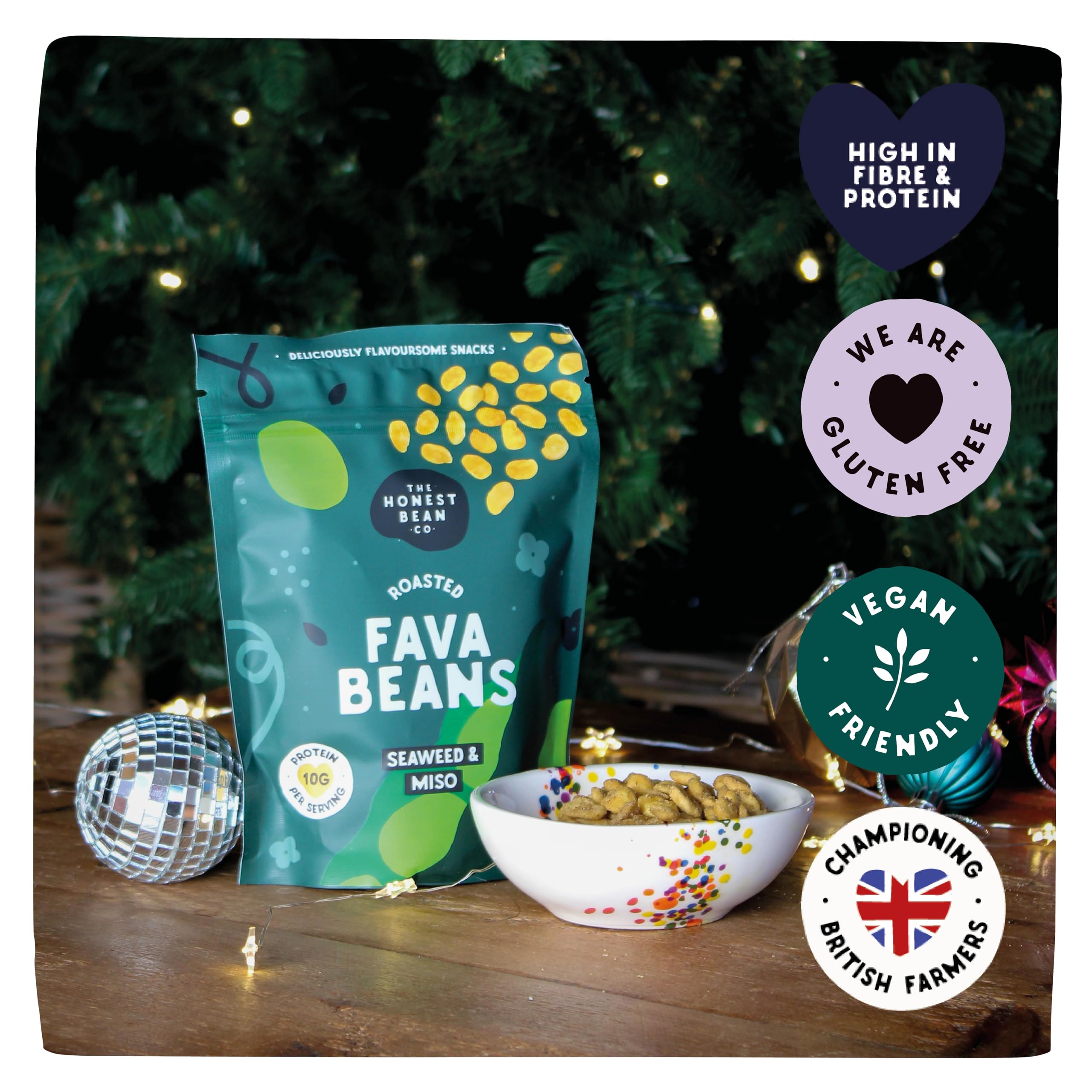 The Honest Bean Co Roasted Fava Bean Snack - Seaweed & Miso Flavor | 120g Pack of 6