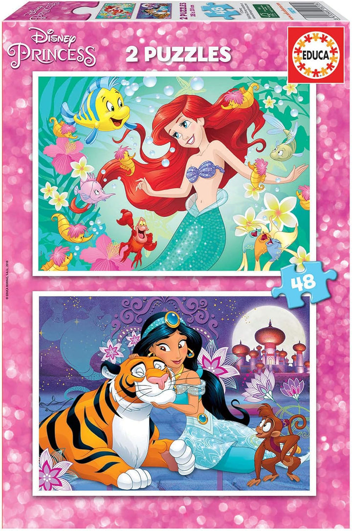 Educa - Ariel and Jasmine 2 x 48-Piece Jigsaw Puzzles, Multicoloured (18213)