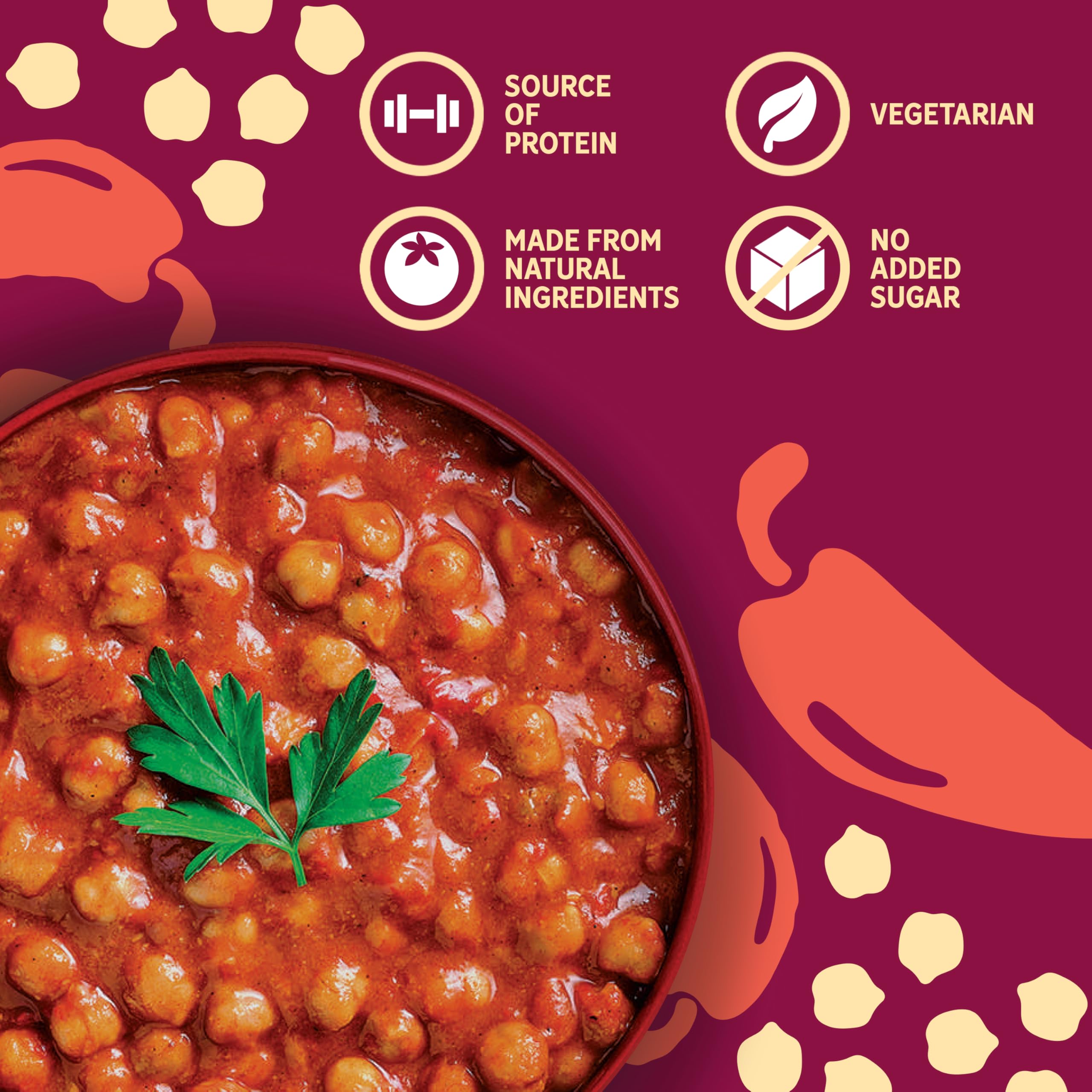 HEINZ Harissa Chickpeas with Peppers and Garlic - Instant Meal for One | Ready in 1.5 Mins | Source of Protein 3