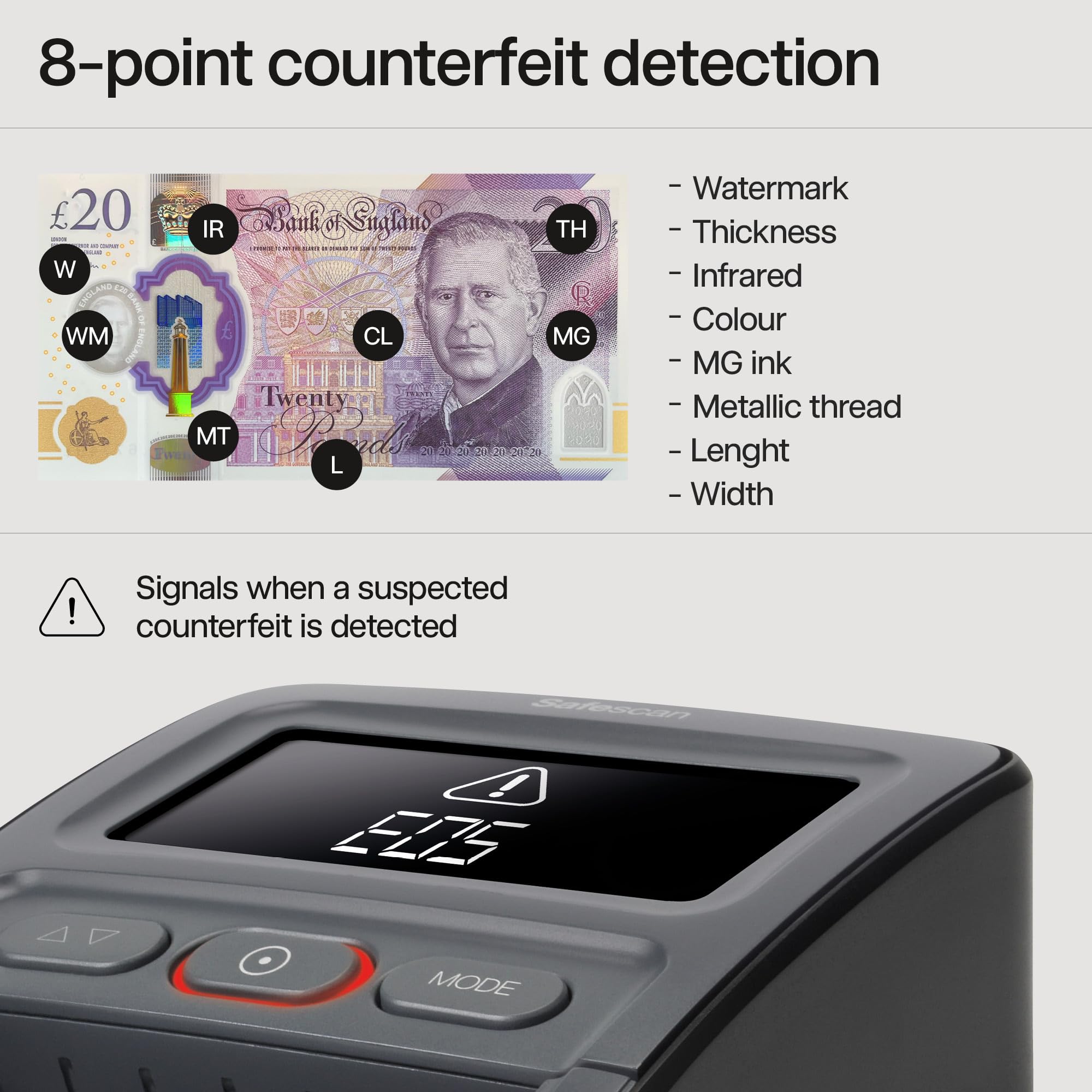 Safescan 155-S Note Counter - Verifies GBP, EUR, SCT, NIR | Compact POS Design | Black 3