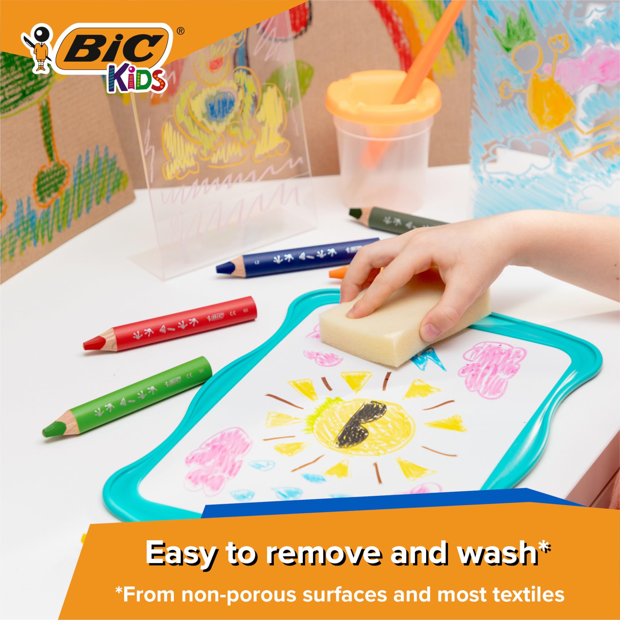 BIC Kids Multisurface Pencils 12pk - Triangular Grip with Sharpener for Drawing on Glass, Whiteboards & More 9