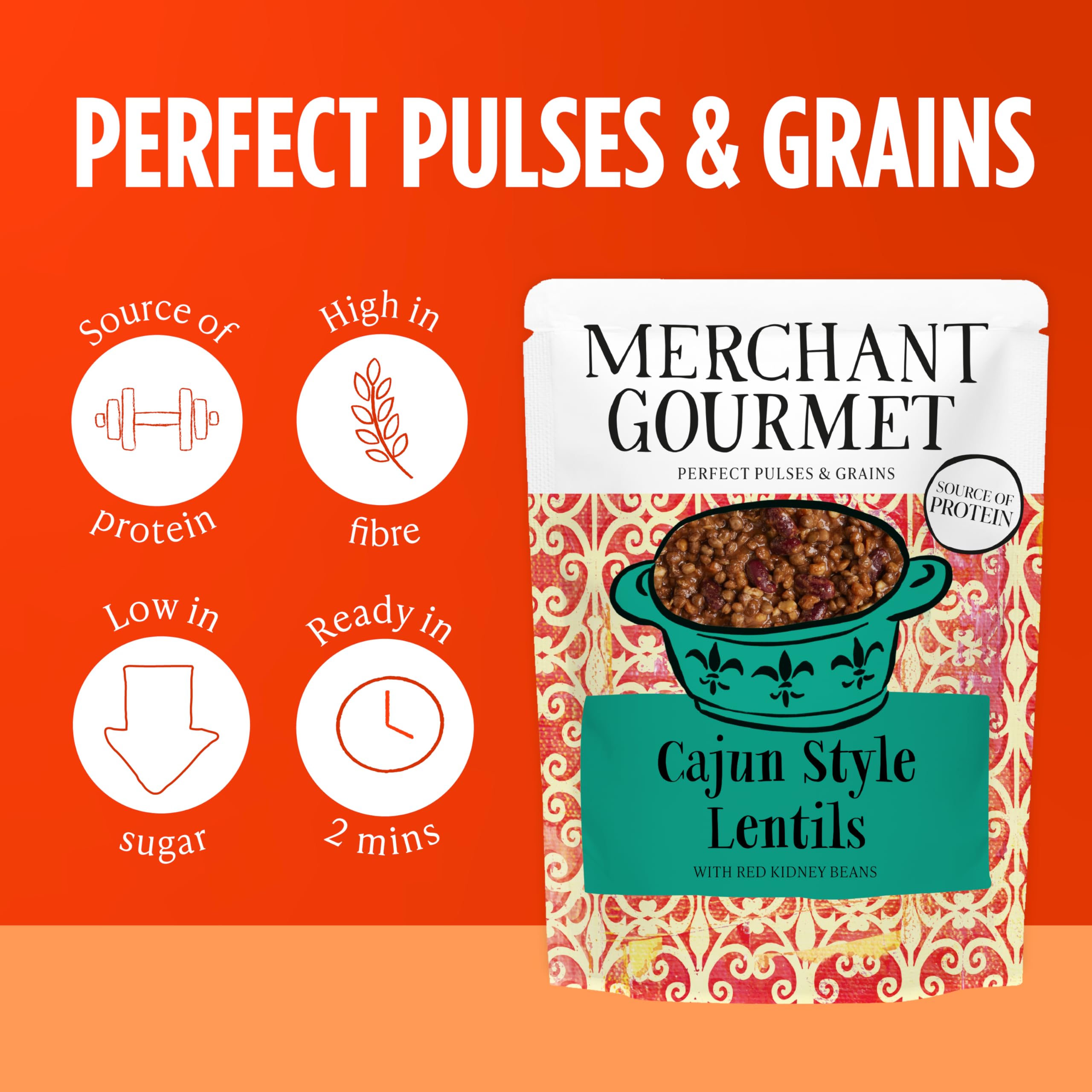 Merchant Gourmet Cooked Spicy Cajun Style Lentils & Red Kidney Beans - 6 x 250g Pouches 3