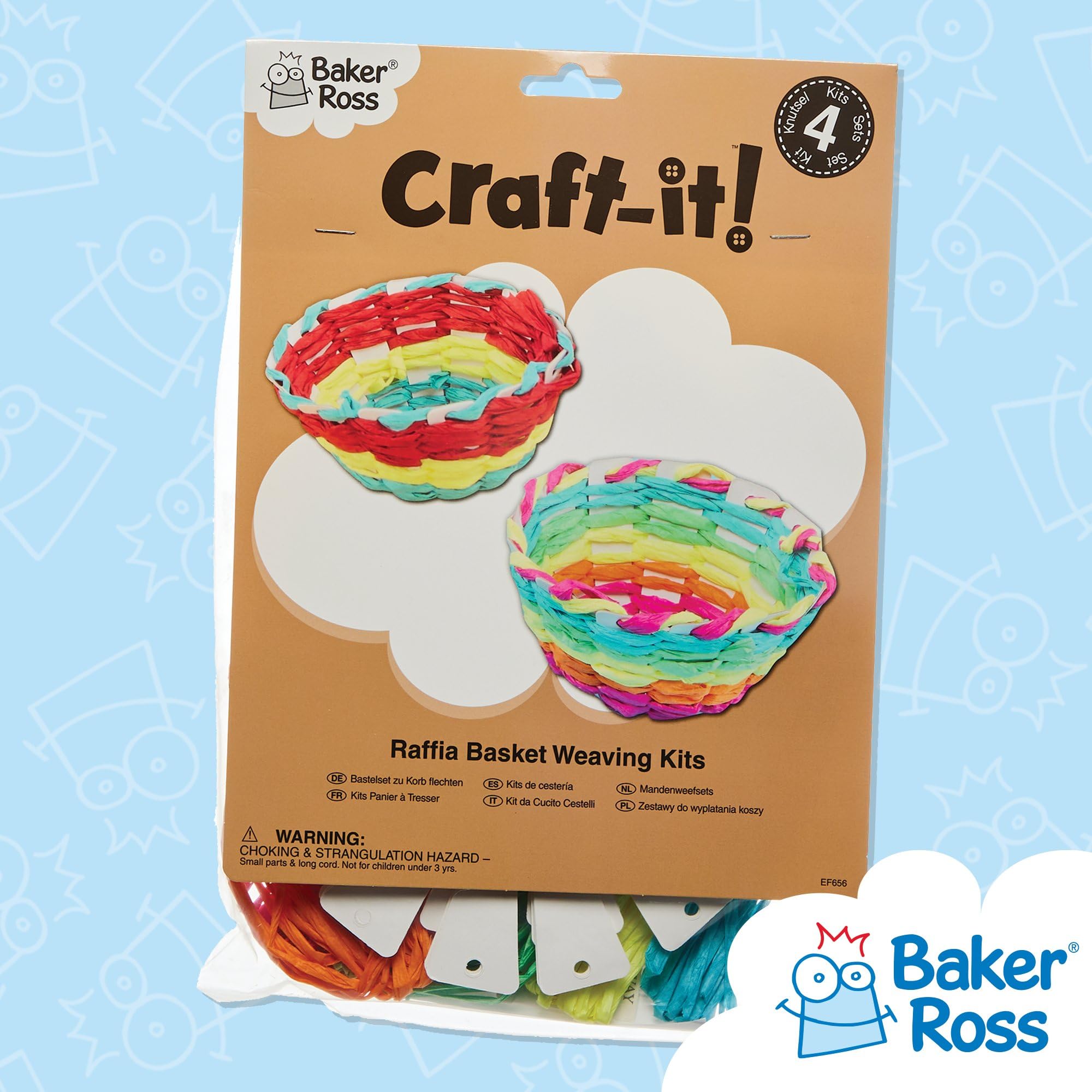 Baker Ross Basket Weaving Project Kit - Pack of 4 | Assorted Colors | 10cm Diameter 6