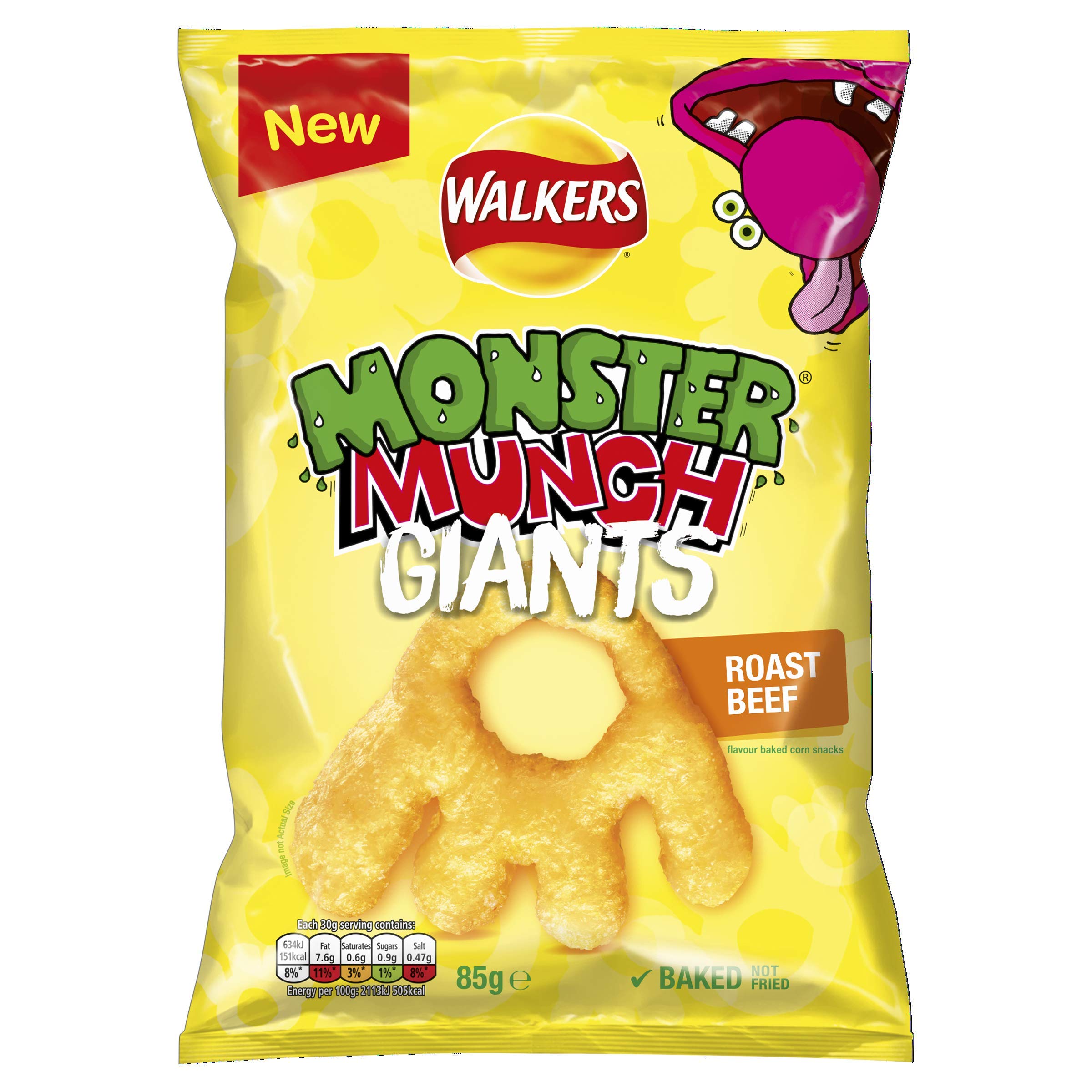 Walkers Monster Munch Giants Roast Beef Flavour Baked Corn Snacks 85g (Case of 8)