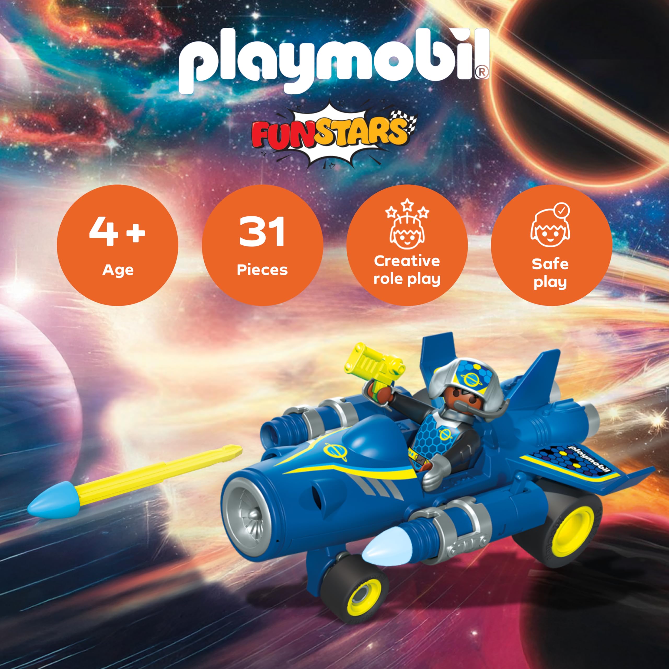 Playmobil Fun Stars Racing Space Jet - Pull-back Motor, Shooting Function | Ages 4+ | Model 71719 2