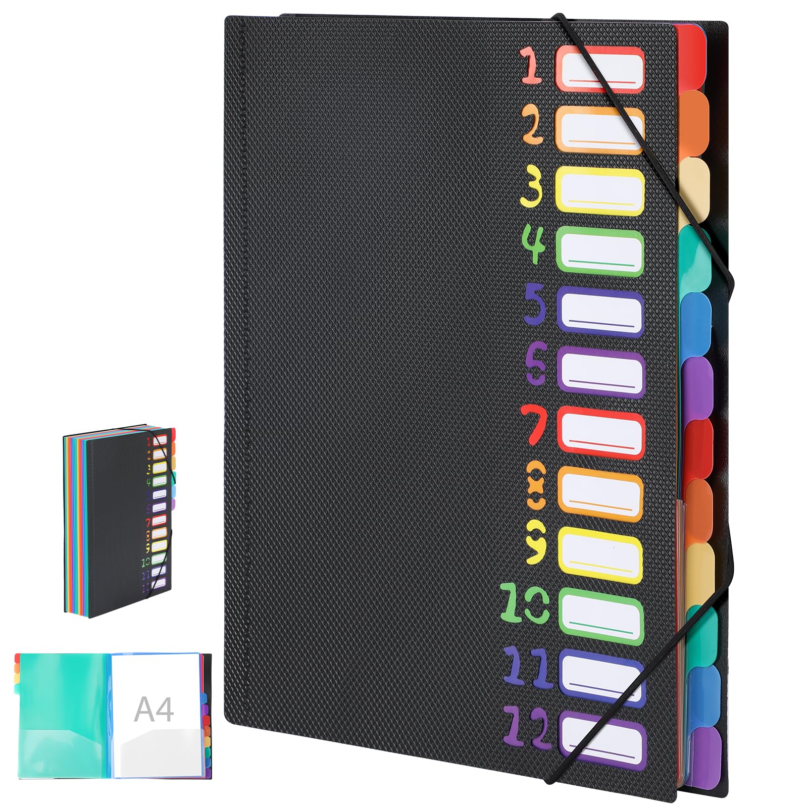 Euvqunn 12-Pocket Expanding File Folder - 180° Lay-Flat Organization | A4 Size | PP Material 1