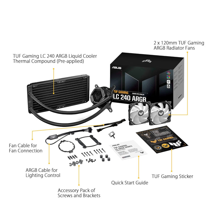 ASUS TUF Gaming LC 240 ARGB All-in-One Liquid CPU Cooler with Aura Sync, Dual 120mm ARGB Fans, and Rugged Design