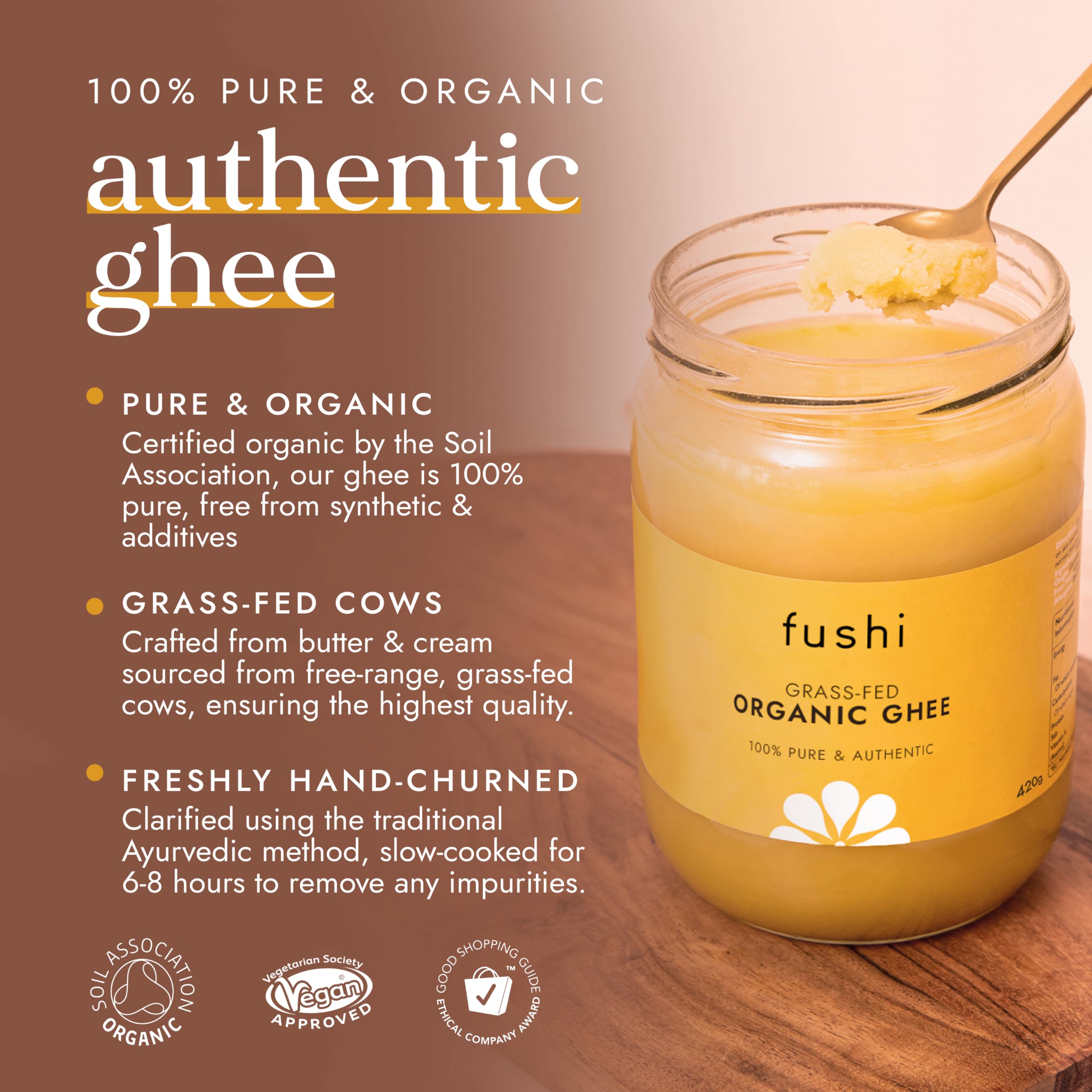 Fushi Organic Ghee Butter - 420g | Grass Fed Cow | High Smoke Point 251°C 2