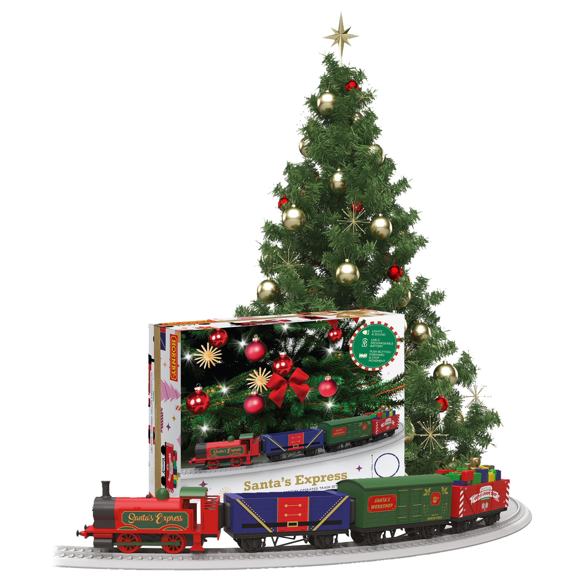 Hornby Santa's Express Christmas Train Set - Rechargeable Analogue OO Gauge 1:76