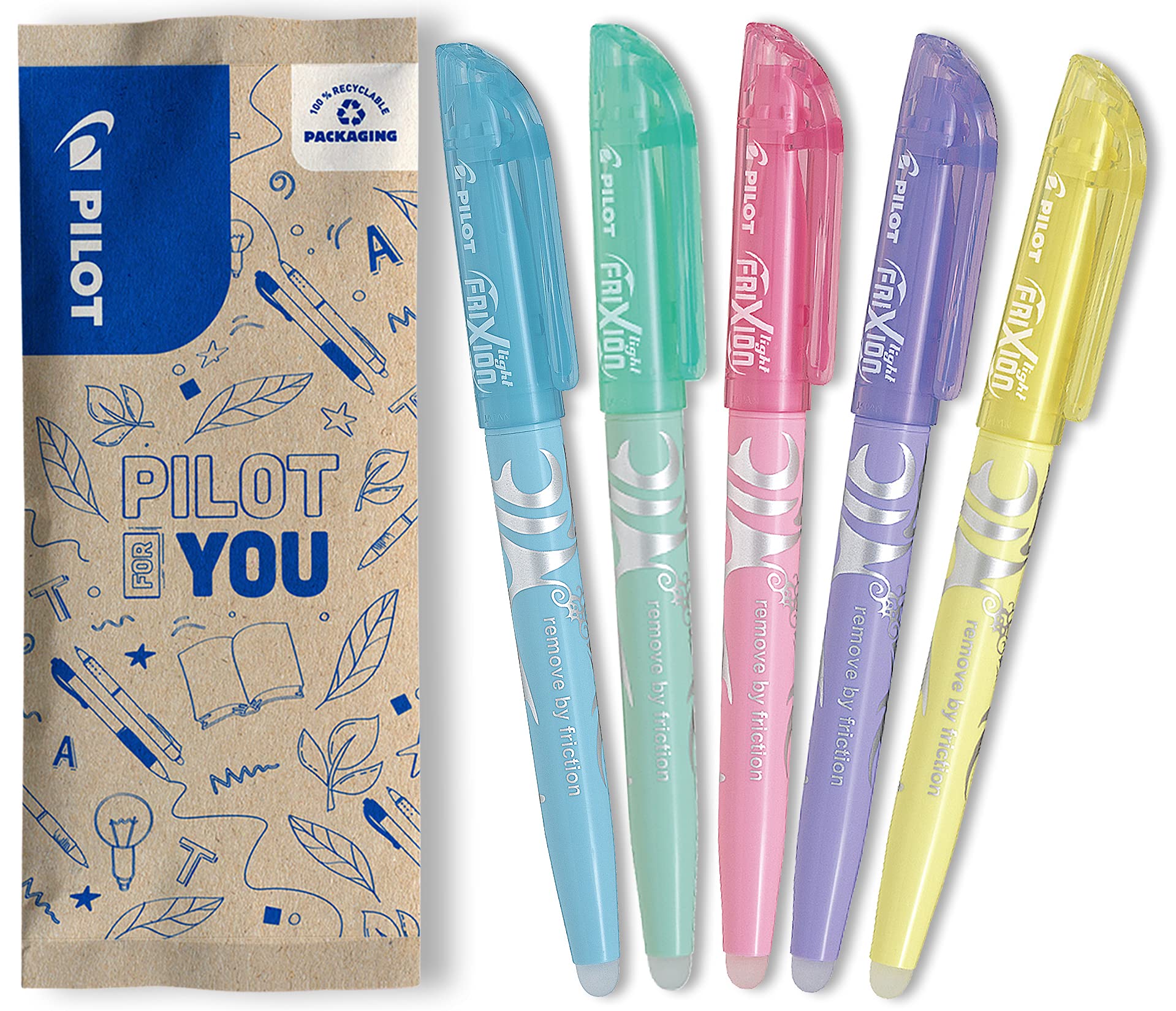 PILOT Frixion Light Erasable Highlighters - Pastel Colors (5 Pack) | Heat-Sensitive Ink