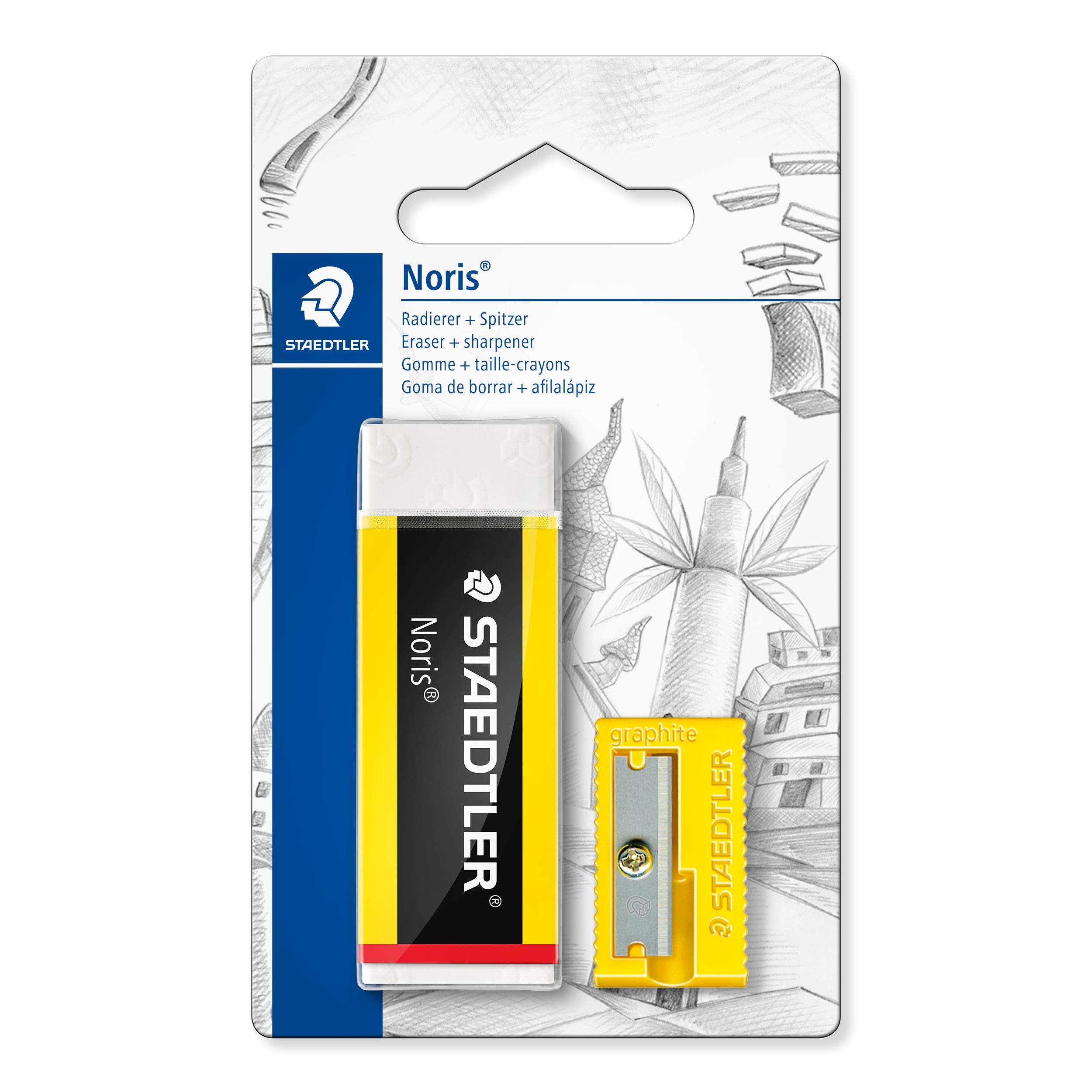 STAEDTLER Noris Cube Eraser & Plastic Sharpener Set - Latex & Phthalate-Free | 65x23x13mm Eraser
