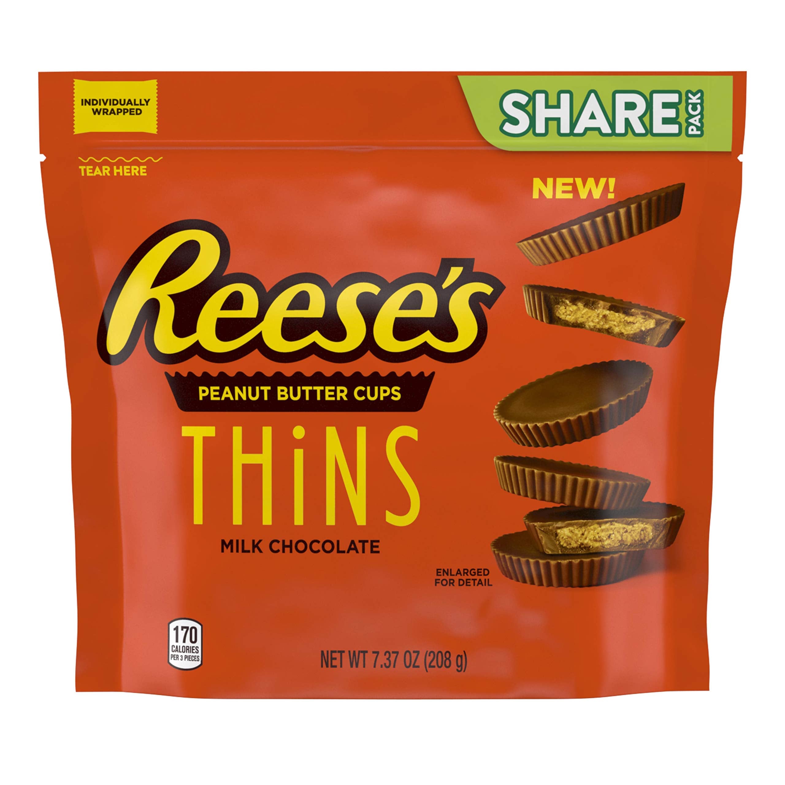 Reese's PB Cup Thins Chocolate Candy Bar | 208g Pouch | American Cuisine