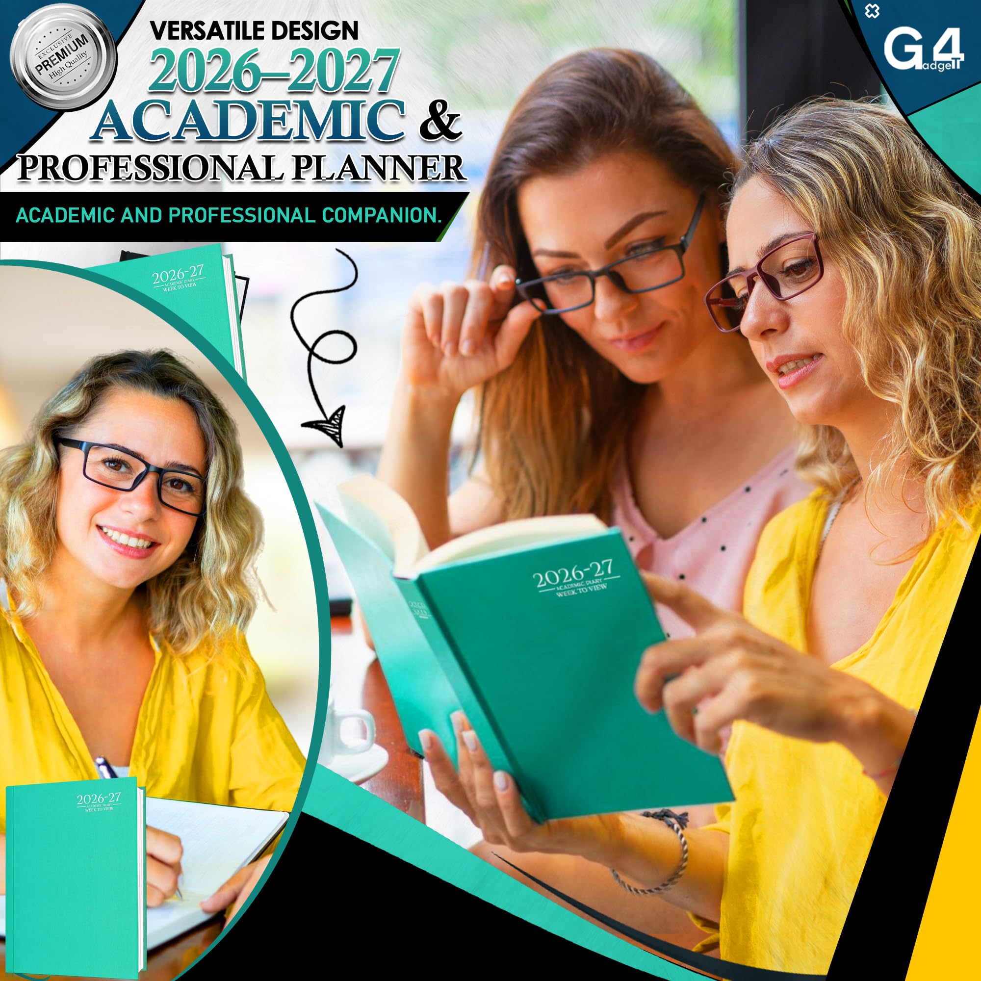 G4GADGET 2026-2027 Academic Diary - A4 Week To View | Teal Hardback | August 2026 Start 4