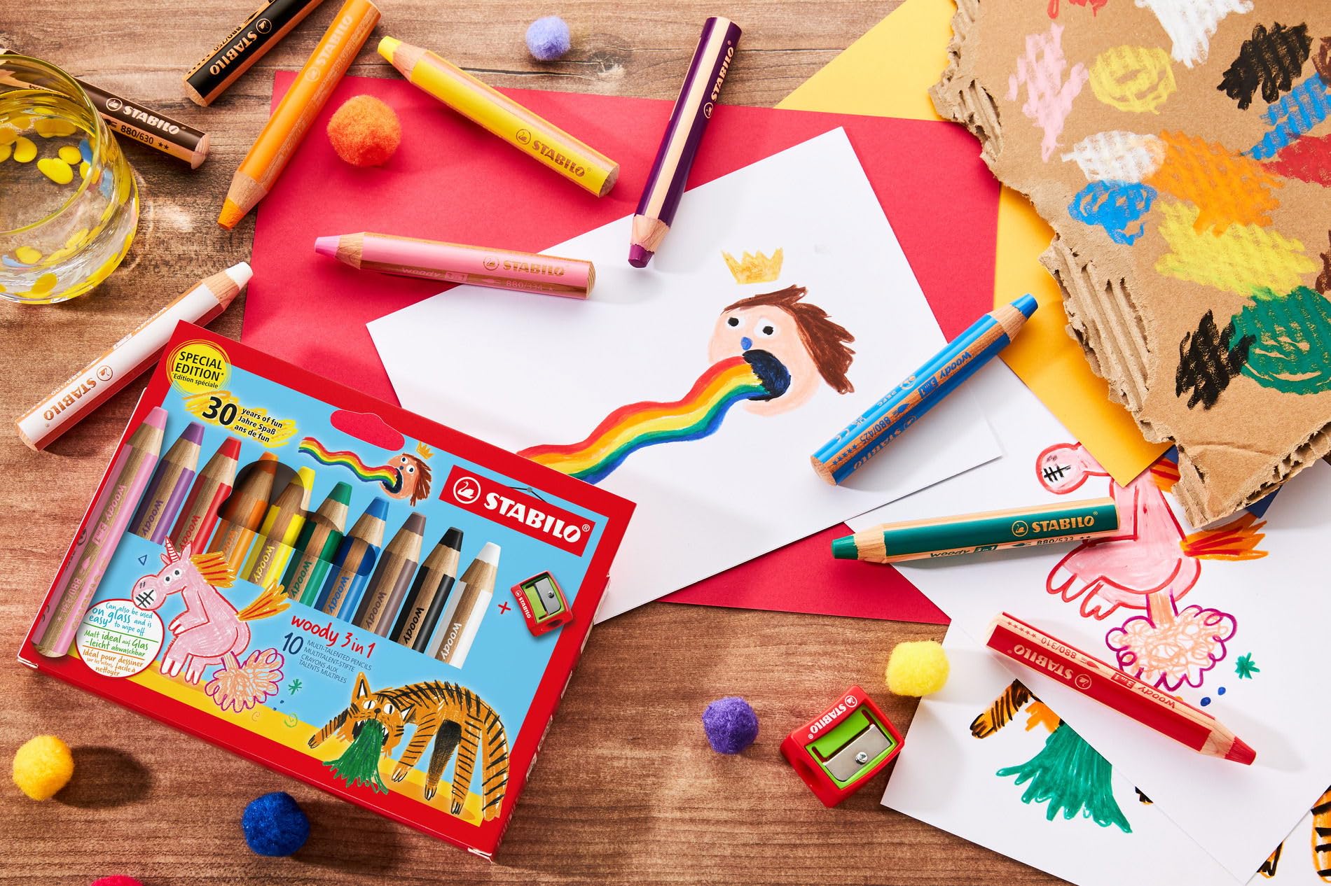STABILO woody 3-in-1 Multi-Talented Pencil - Pack of 10 - Birthday Edition | Watercolour, Crayon, Pencil 4