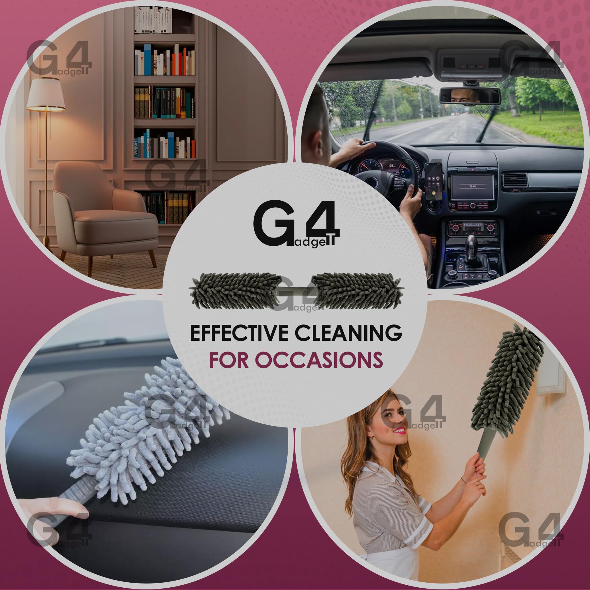 G4GADGET Microfiber Duster - Washable Head for Blinds & Furniture | Grey 4