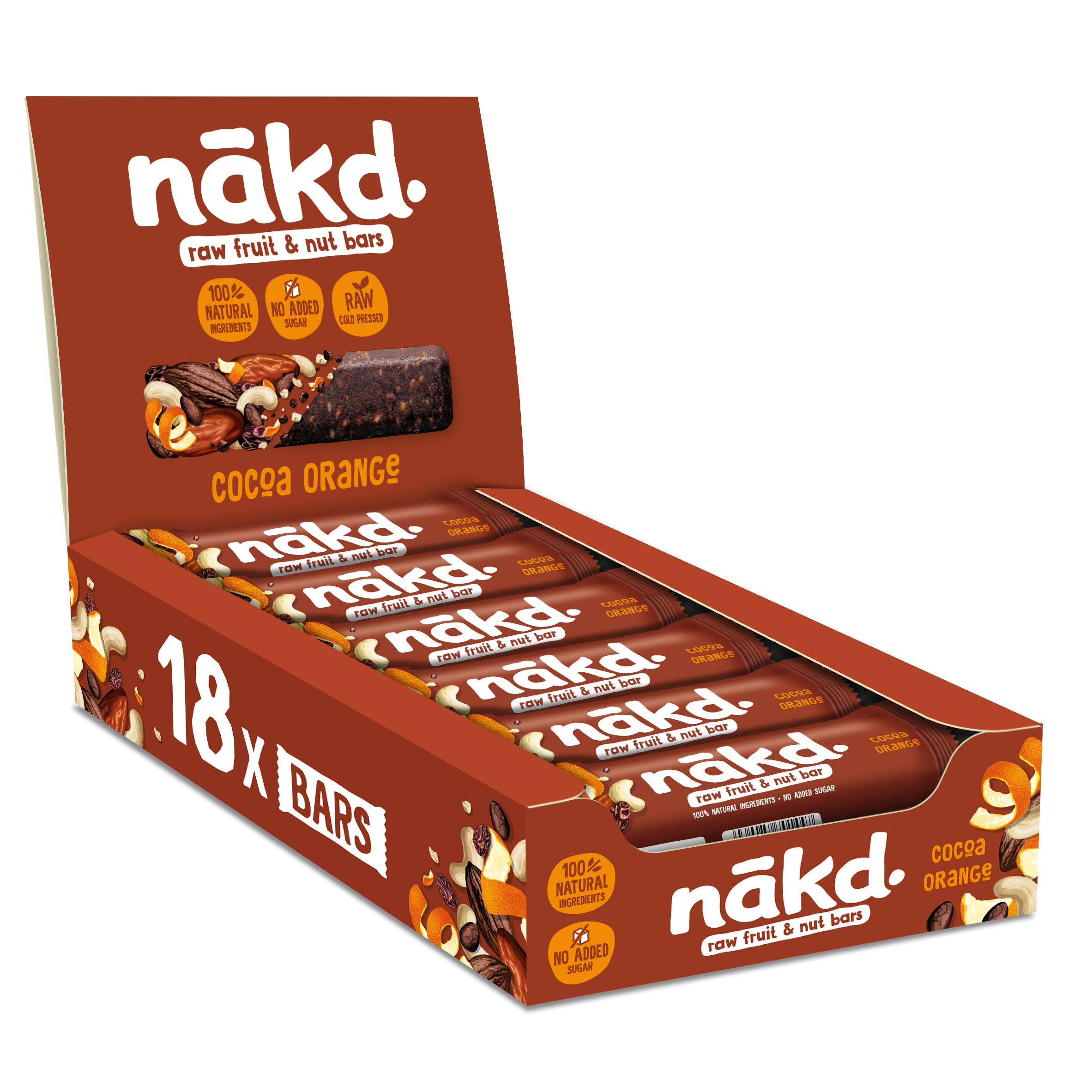 Nakd Cocoa Orange Natural Fruit & Nut Bars - Vegan Gluten Free Snack - 35g x 18 1