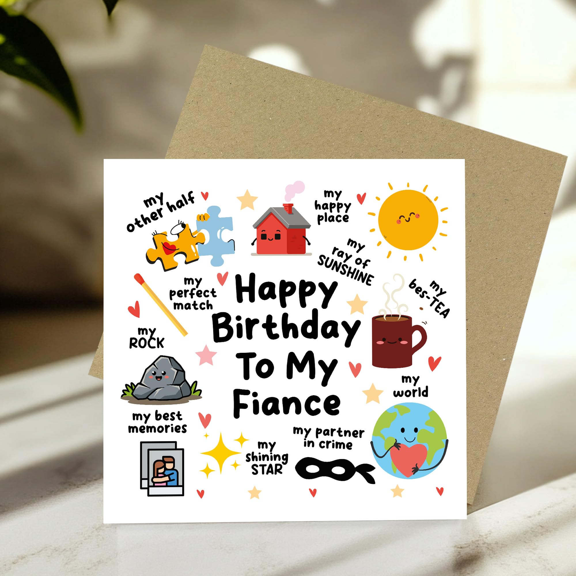 RED OCEAN Happy Birthday To My Fiance Card with Kraft Envelope | Handmade in England | 350gsm Matte Card 4