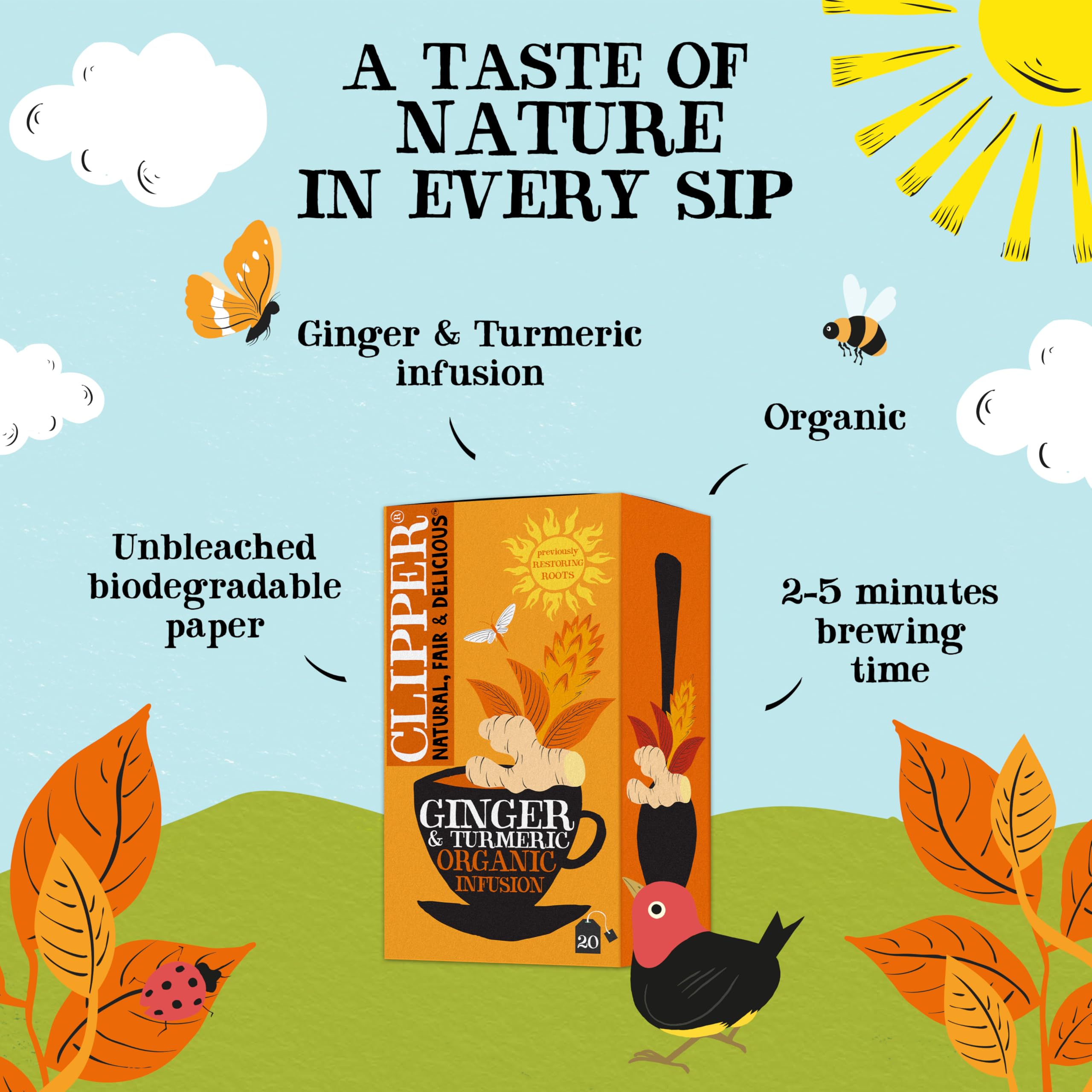 Clipper Natural, Fair & Delicious Organic Restoring Roots Ginger & Turmeric Herbal Tea Bags | 20 Count 2
