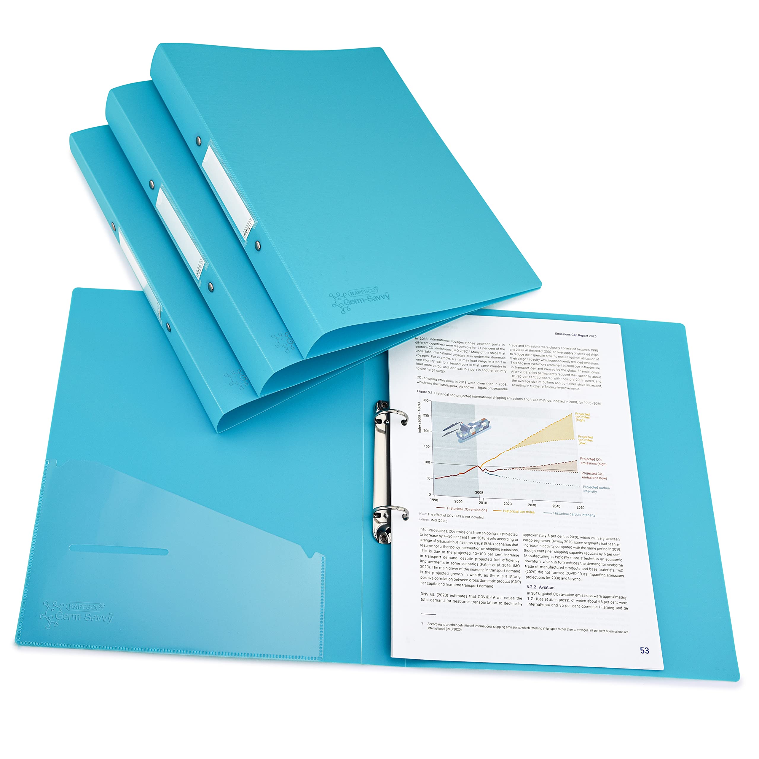 Rapesco 1664 O-Ring Binder - 4 Pack A4, 35mm Spine, 25mm Capacity, Aqua 1