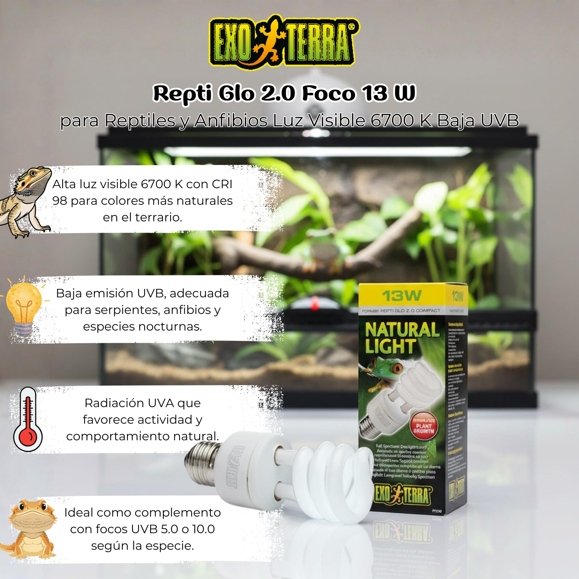 Exo Terra Natural Light Full Spectrum Daylight Lamp - 13W | 6700K CRI 98 | E27 Base 5