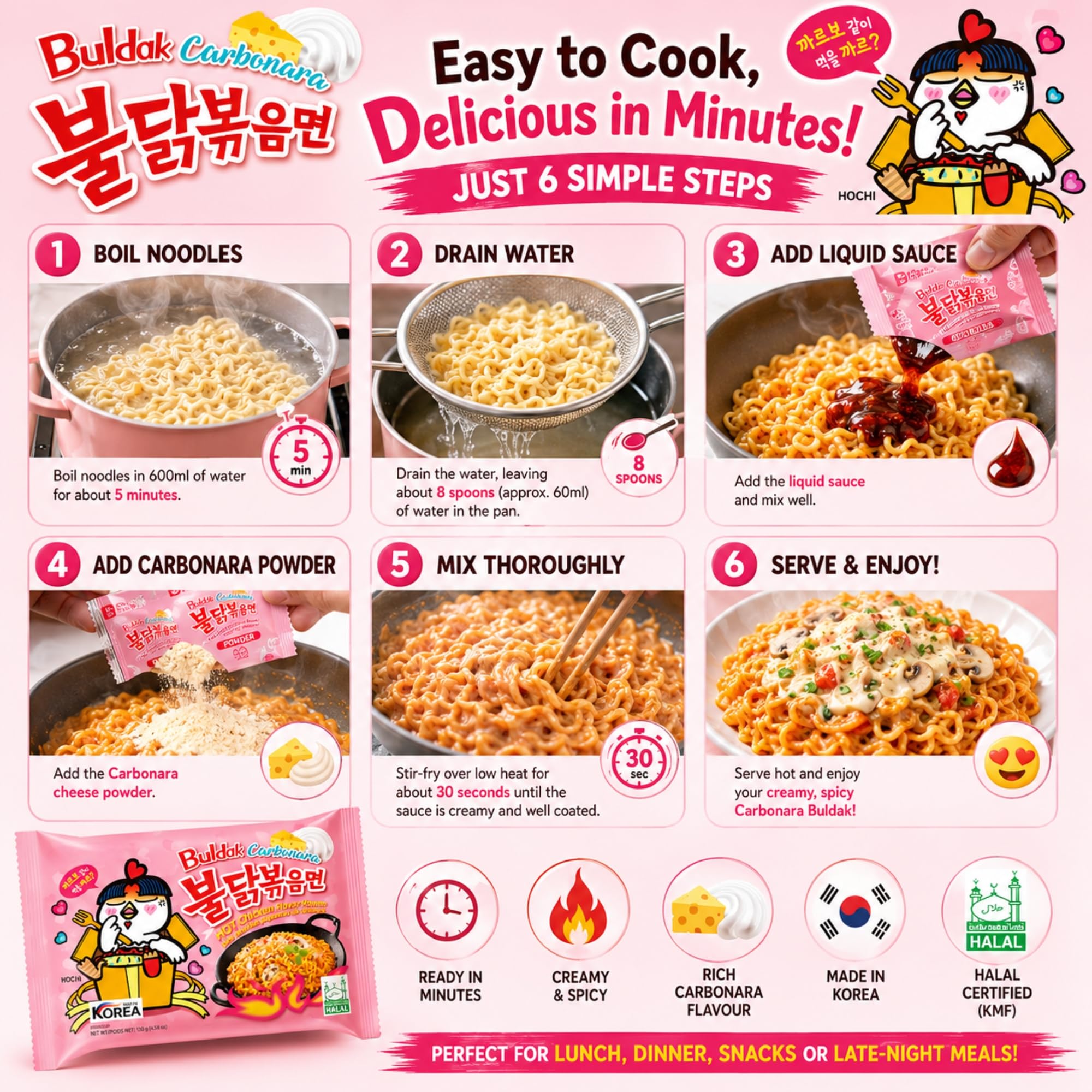 EDE Group Buldak Carbonara Hot Chicken Flavor Ramen - 10 Pack 4