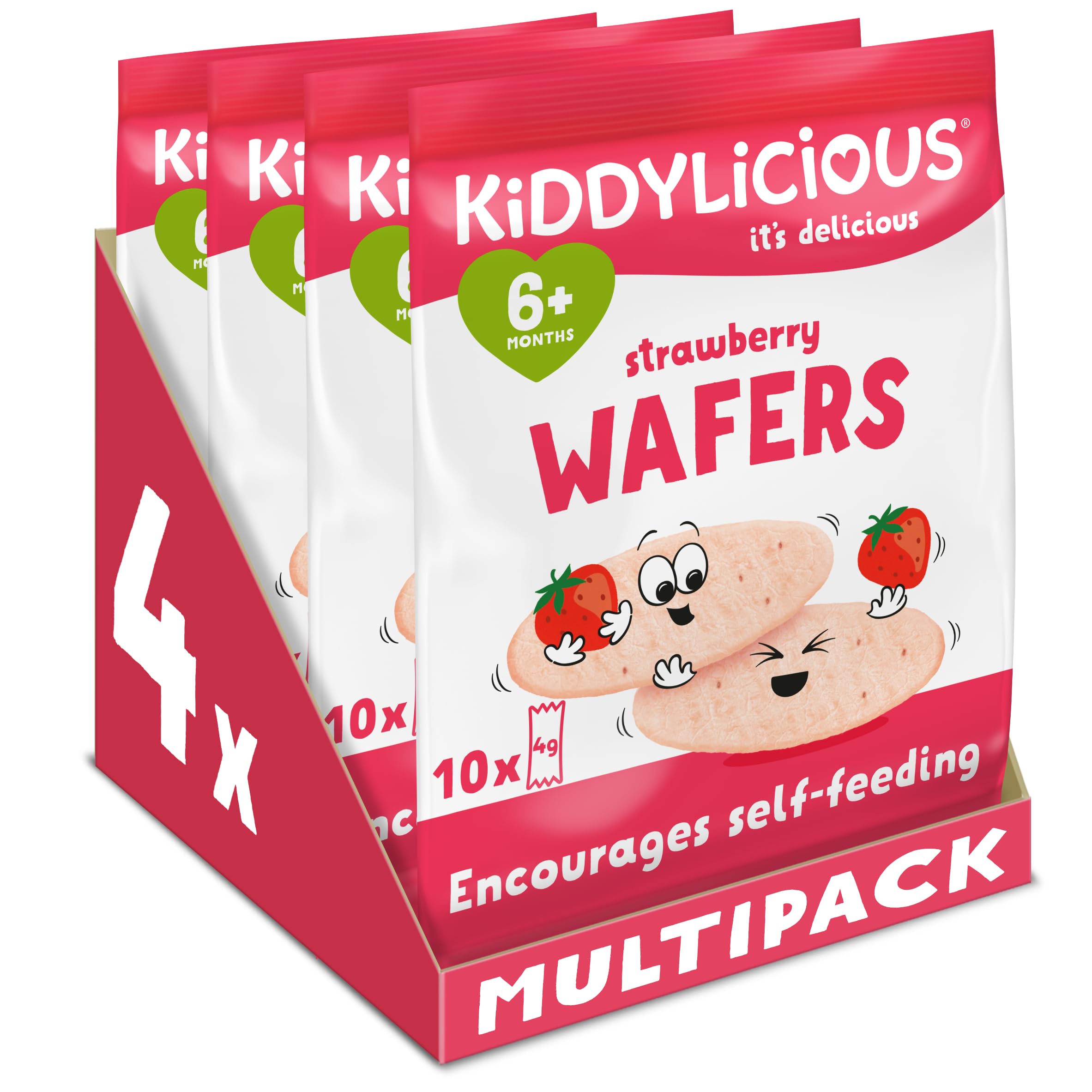 Kiddylicious Strawberry Wafers - Gluten & Dairy Free Finger Food for Babies 6+ Months | 10 Count (Pack of 4) 1