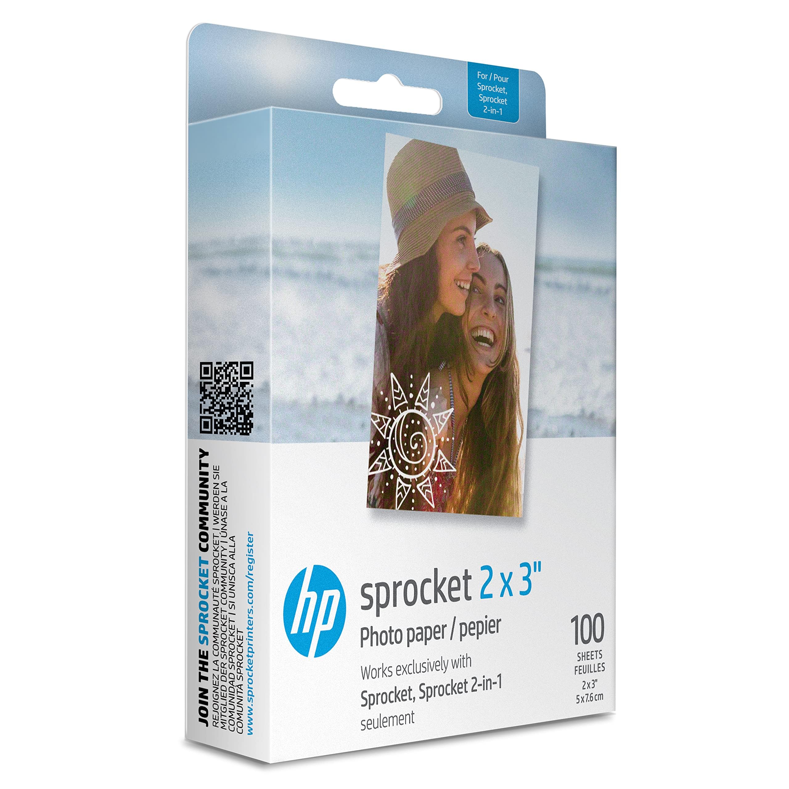 HP Sprocket 2x3 Premium Zink Sticky Back Photo Paper - 100 Sheets | Smudge & Water Resistant