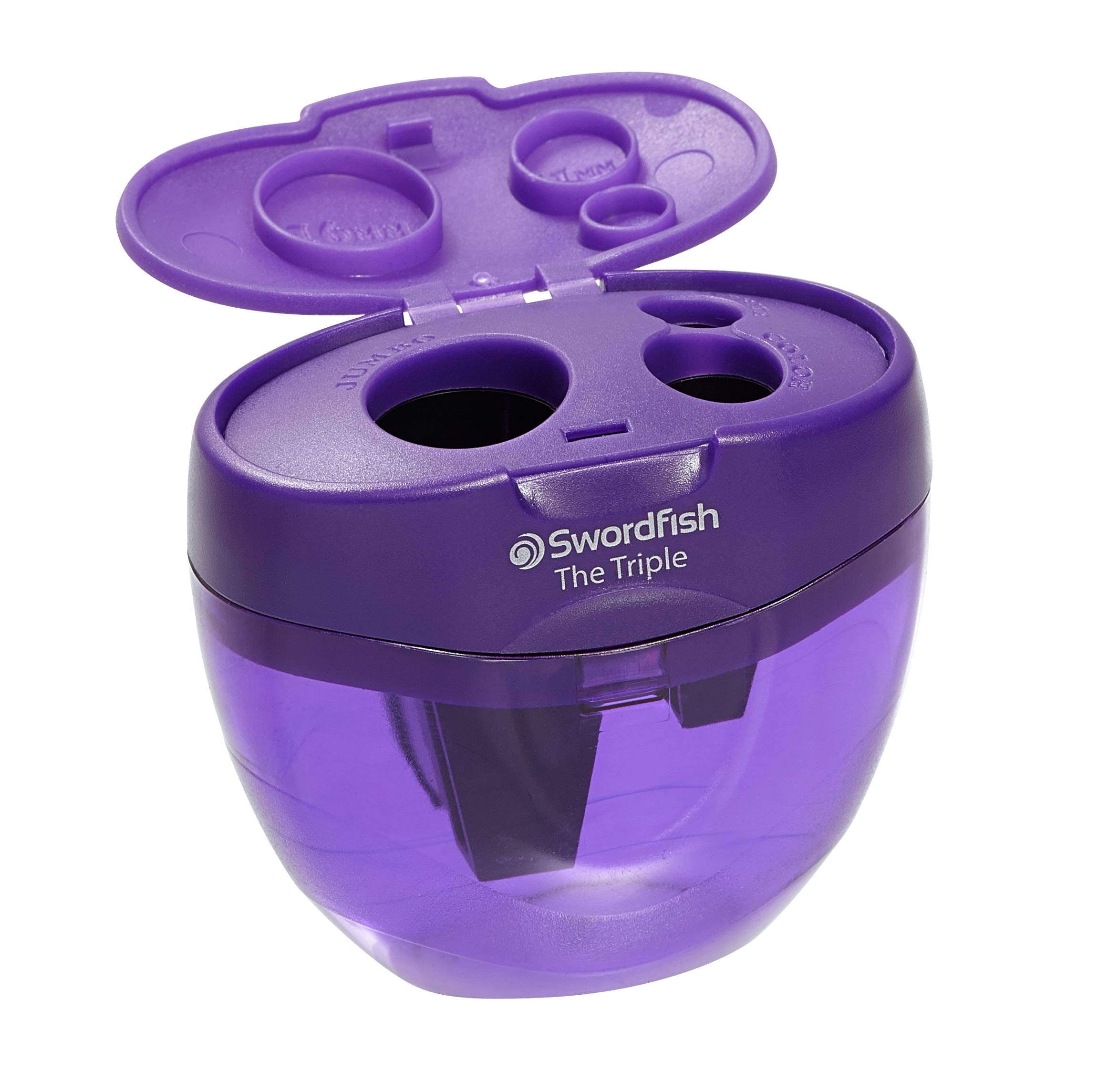 Swordfish The Triple Pencil Sharpener - 3 Holes for 8mm, 11mm, 16mm Pencils/Crayons | Mess-Free Canister 3