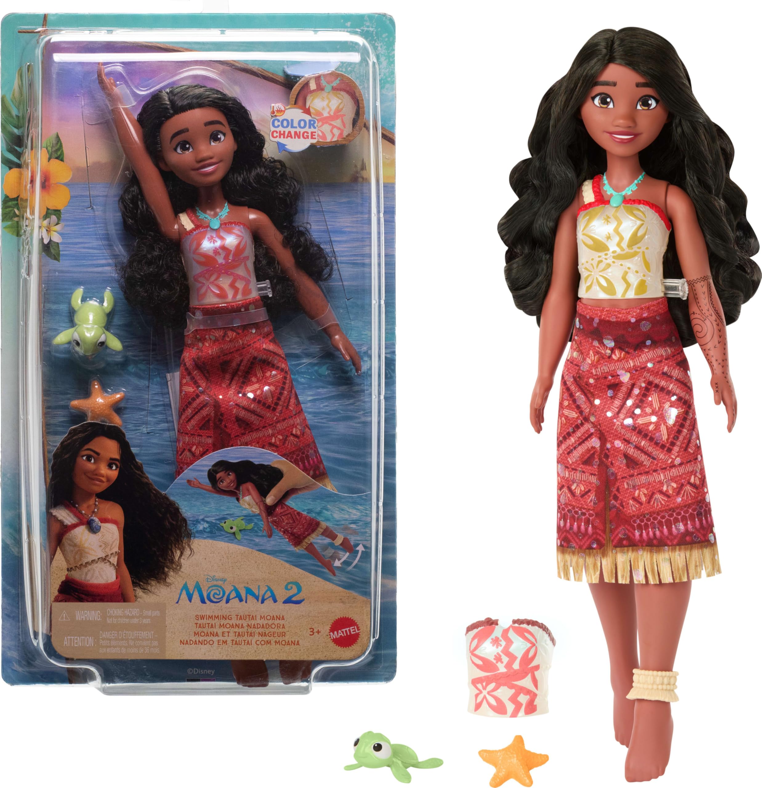 Swimming Tautai Moana Fashion Doll - Color-Change Bodice & Kicking Legs, Inspired by Disney Moana 2, Ages 3+ 7