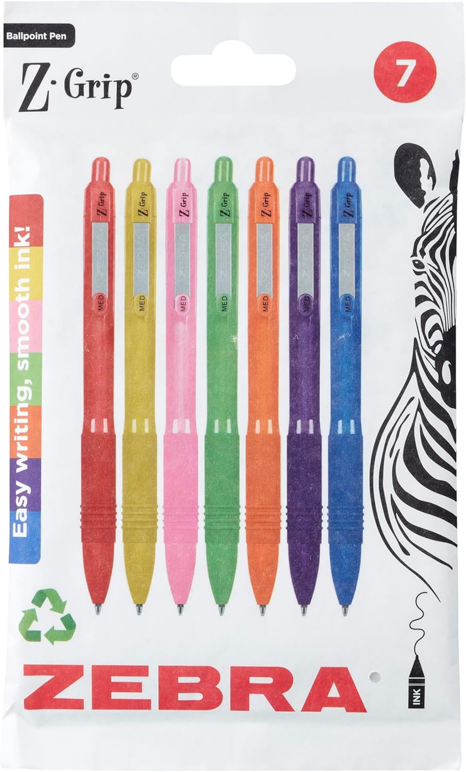 Zebra Pen Z GRIP Smooth Ballpoint Pens - Black Ink, Rainbow Barrel, 1mm Medium Point, 7 Pack 1
