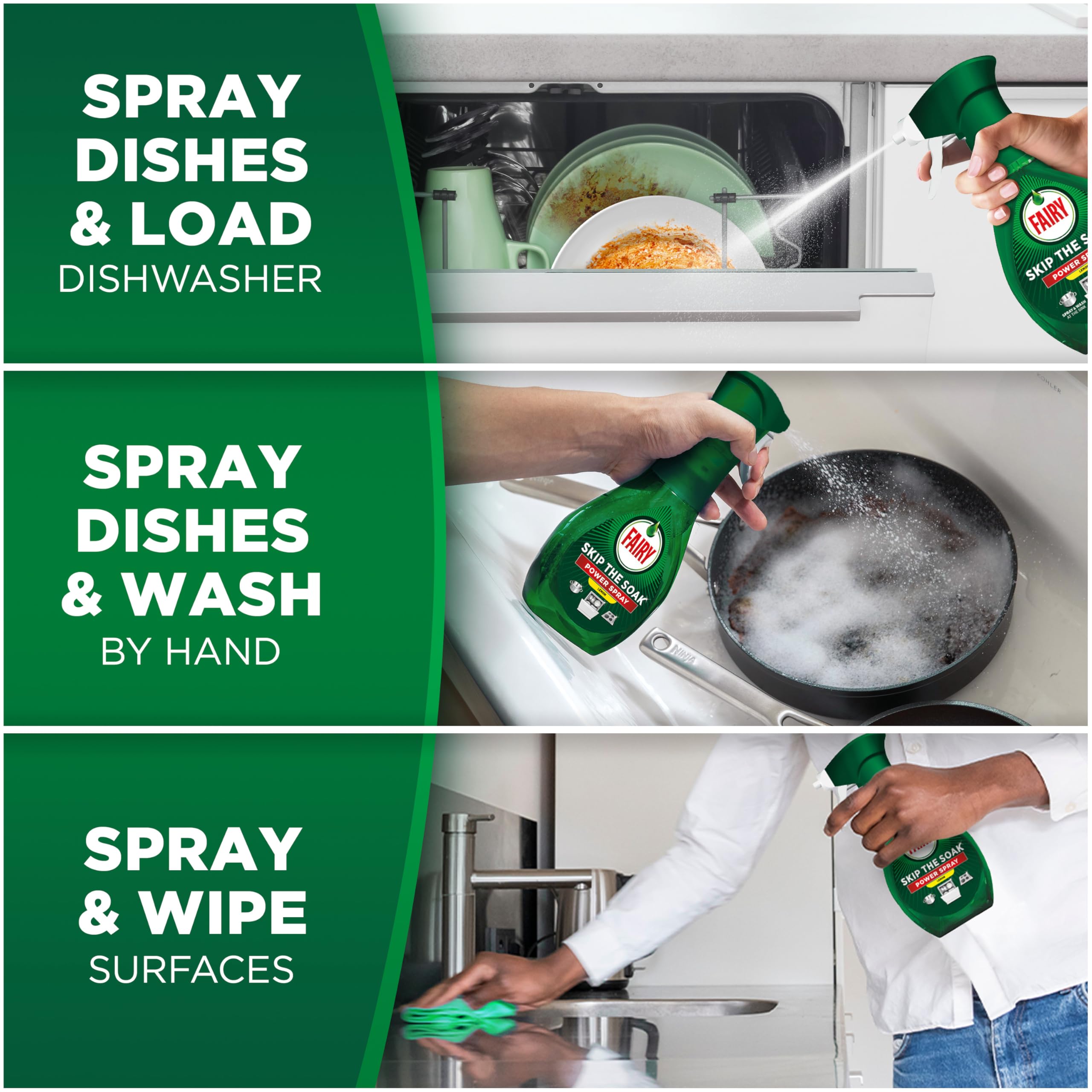 Fairy Skip the Soak Dish Spray Kit, Lemon, 1.3L (650ml Spray + 650ml Refill) 6