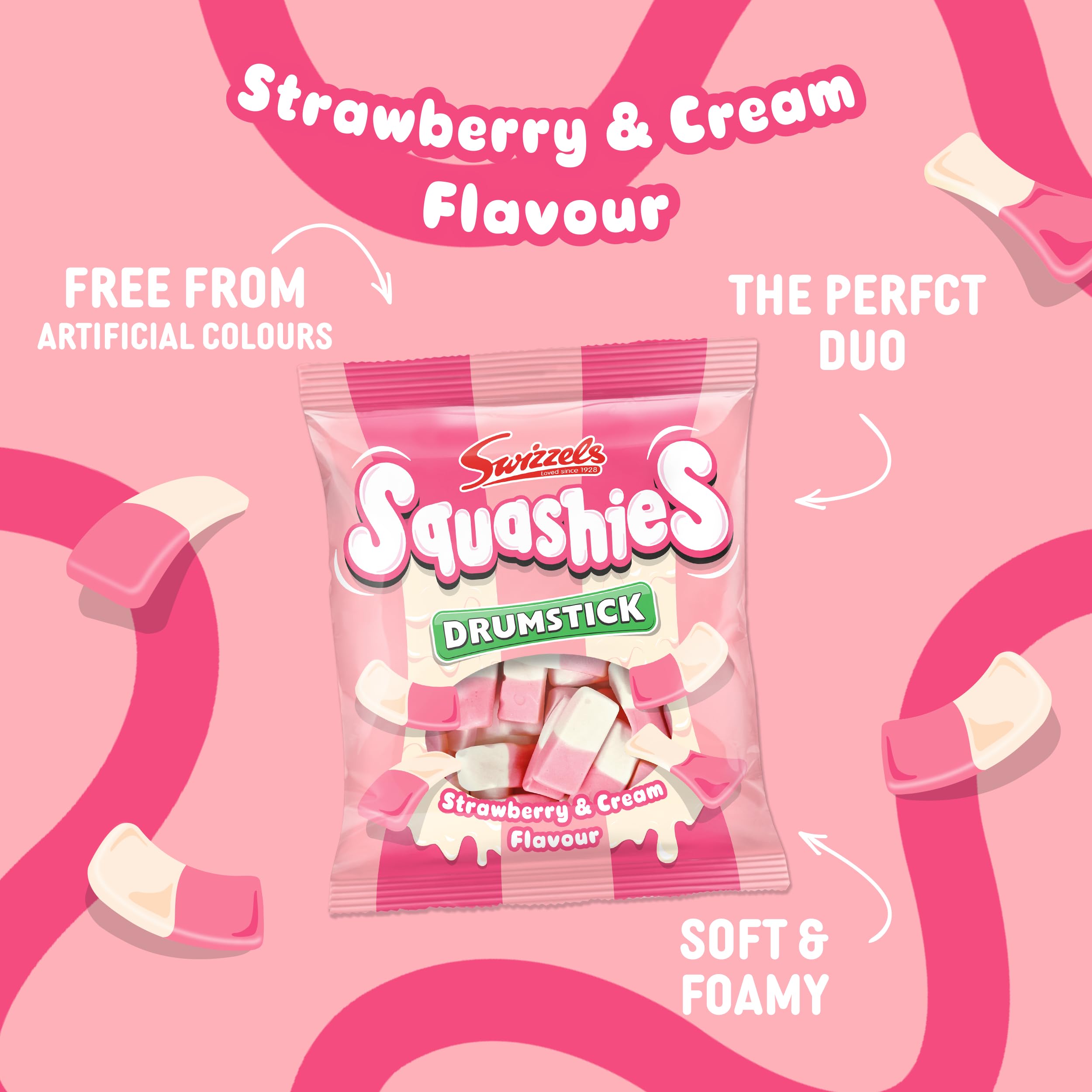 Swizzels Squashies Strawberry & Cream Flavour Sweets, 120g Bag 6