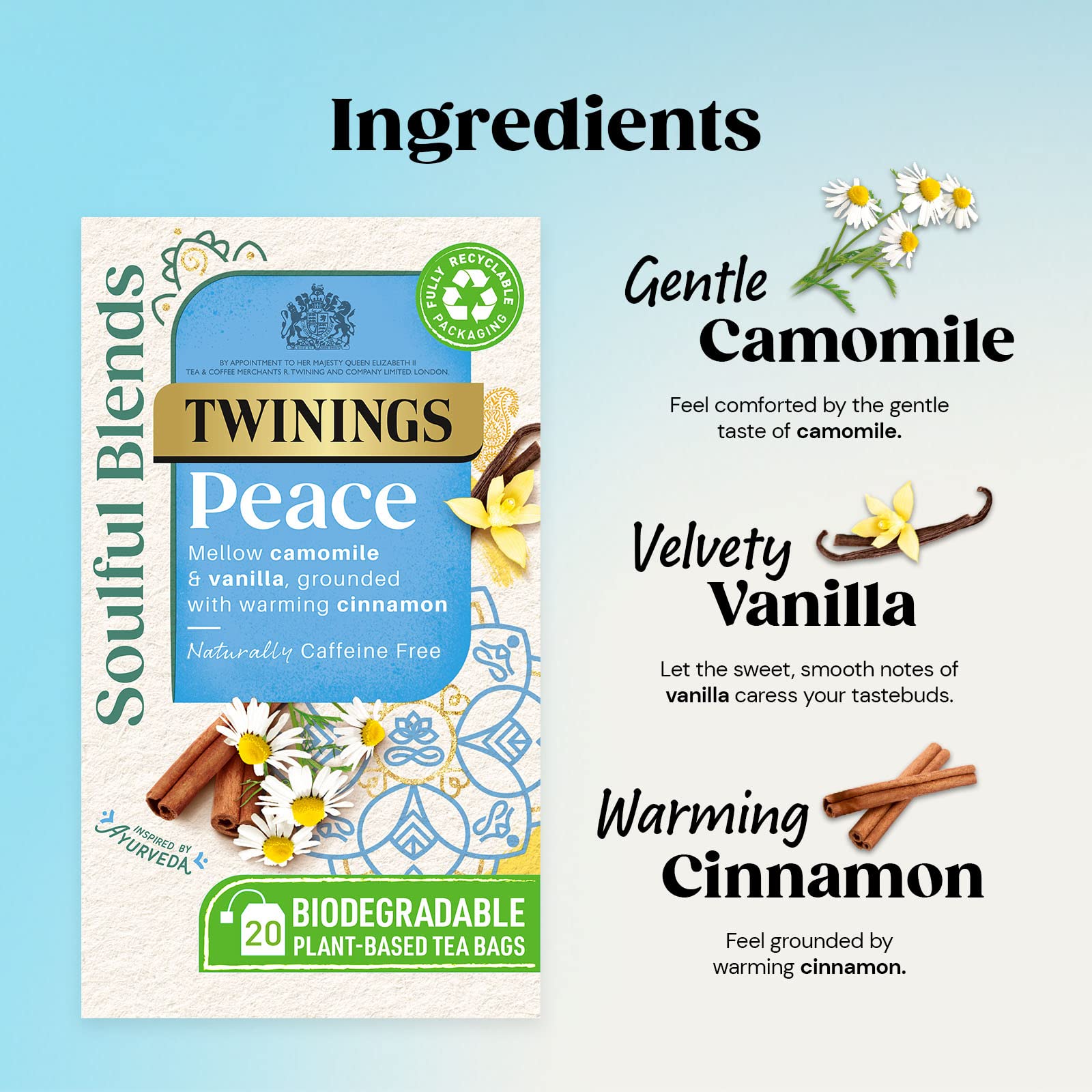 Twinings Soulful Blends Peace Herbal Tea - Mellow Camomile & Vanilla, 20 Teabags, 40g 3