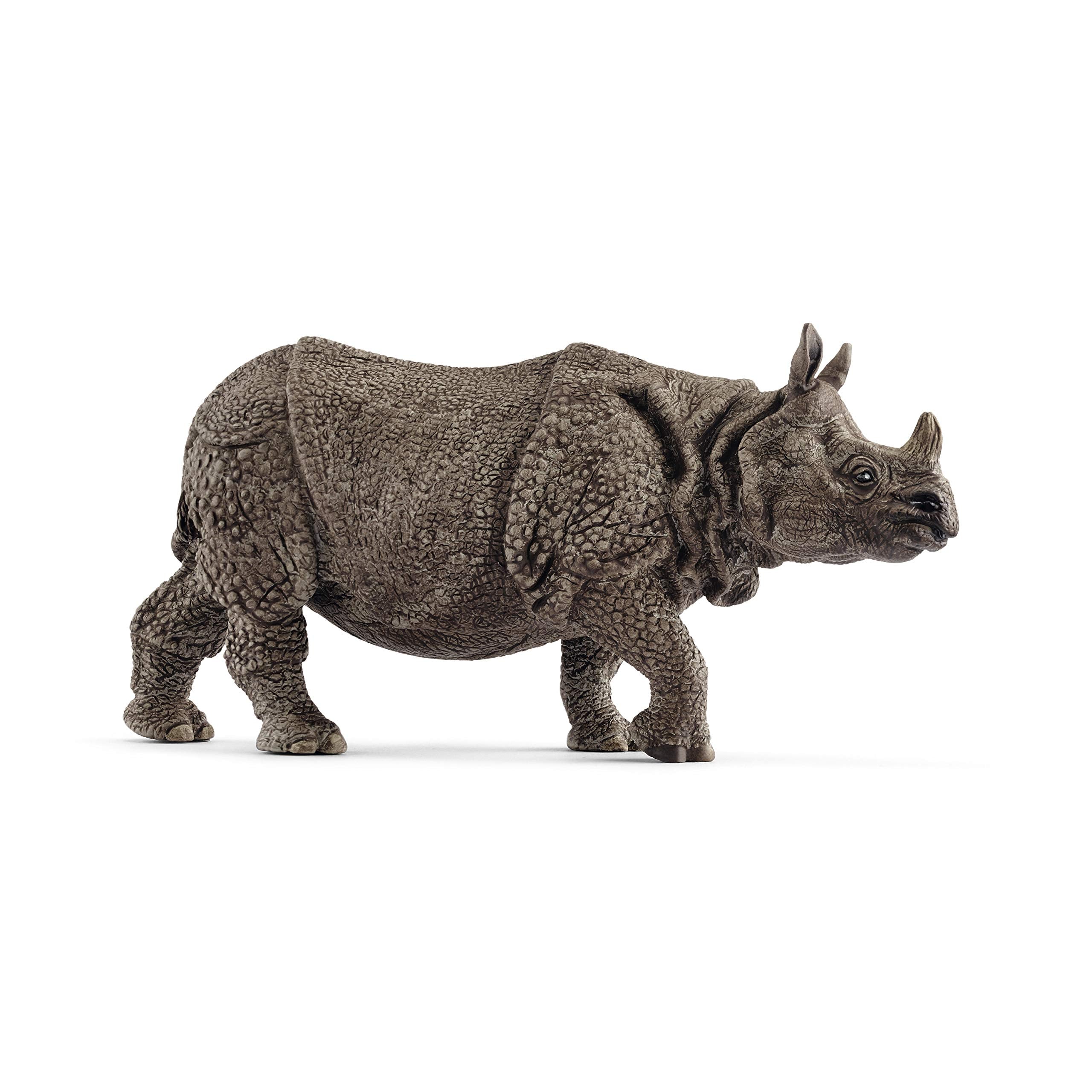 SCHLEICH Indian Rhinoceros Wildlife Figurine - Hand-Painted Educational Toy for Kids 5