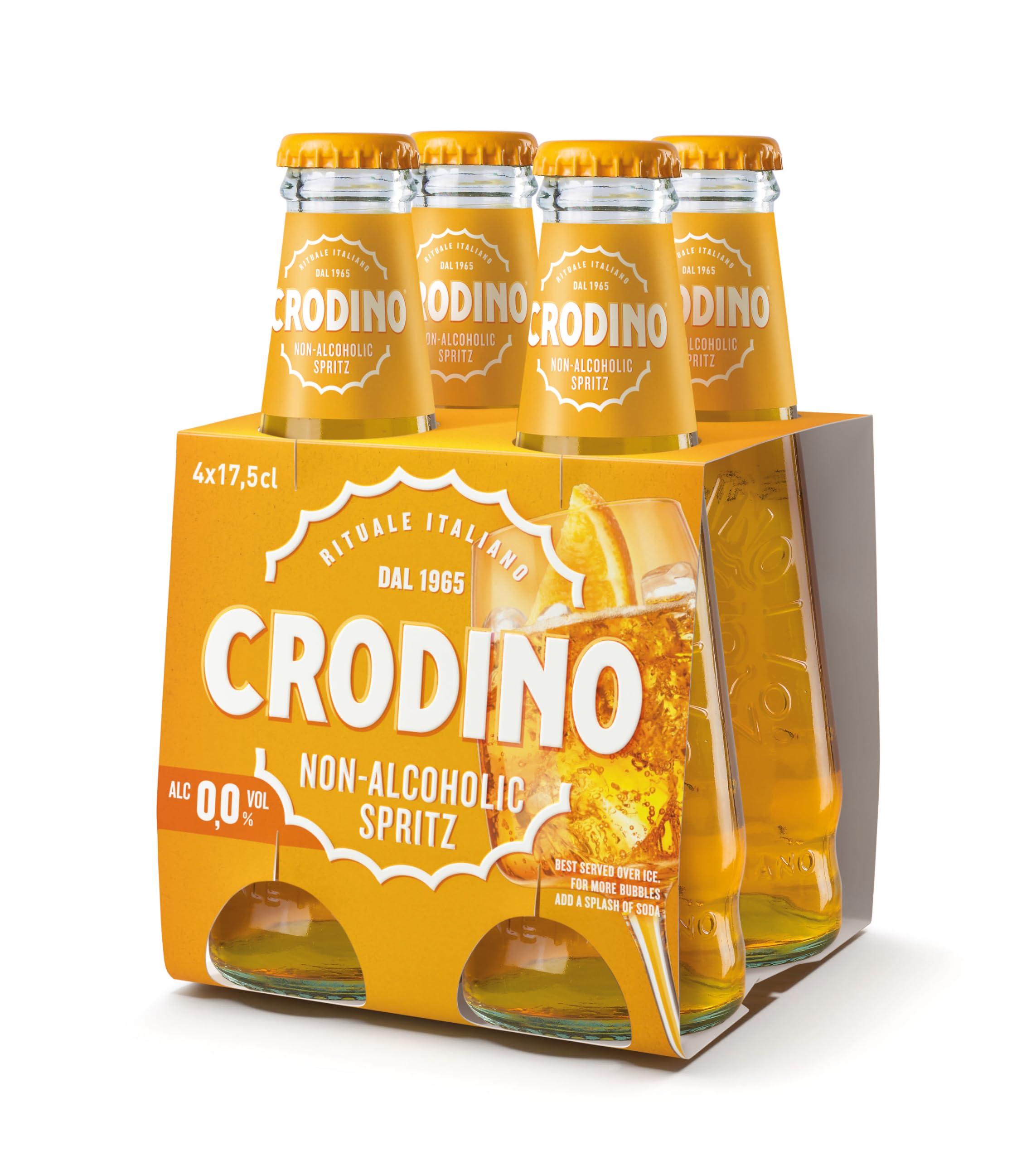 Crodino Spritz 0.0% Non-Alcoholic Aperitivo - 4 x 175ml Glass Bottles | Italian Orange Flavour 1
