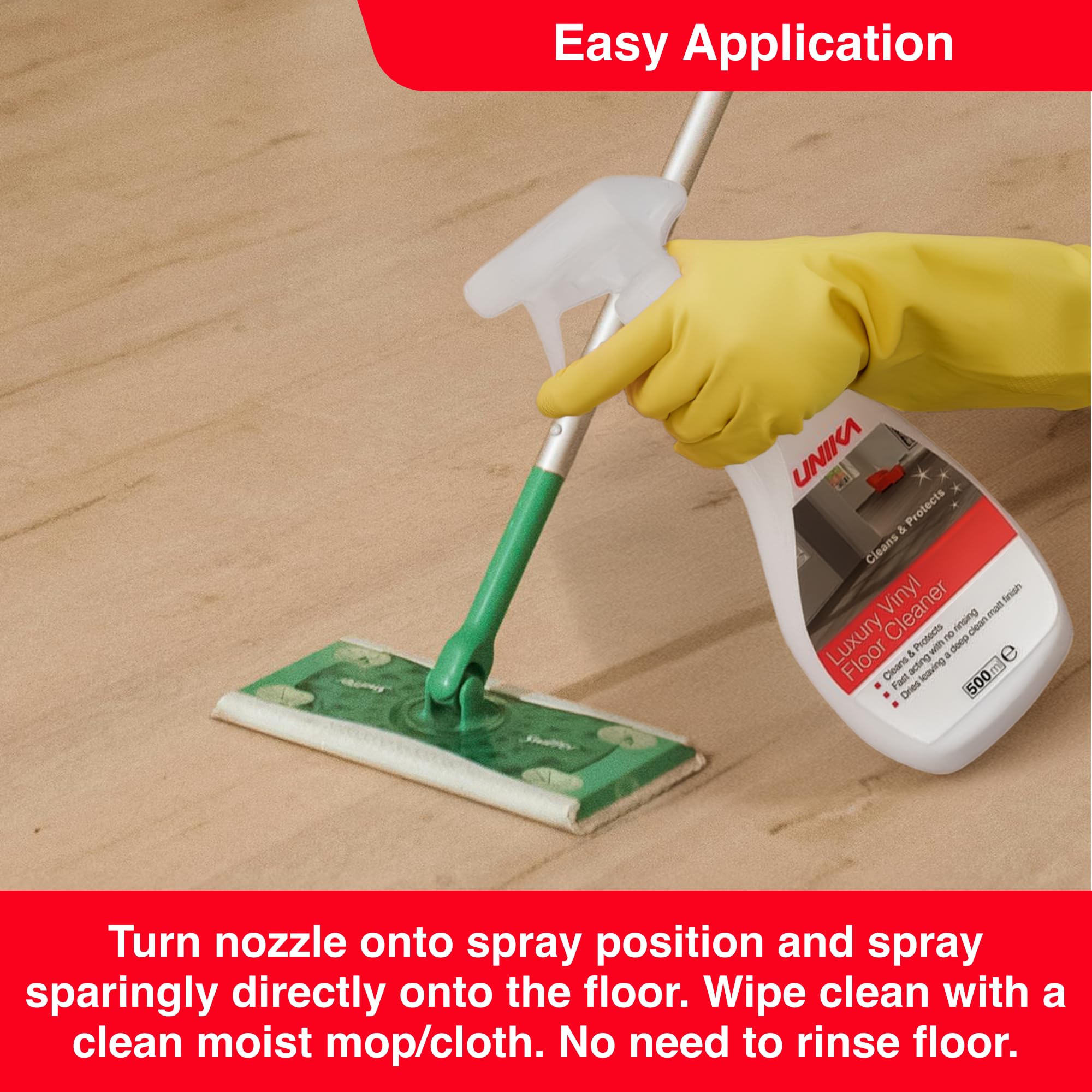 Unika Luxury Vinyl Floor Cleaner Spray - 500ml Lemon Scent | No Polish Build-Up | Dries to a Sparkling Shine
