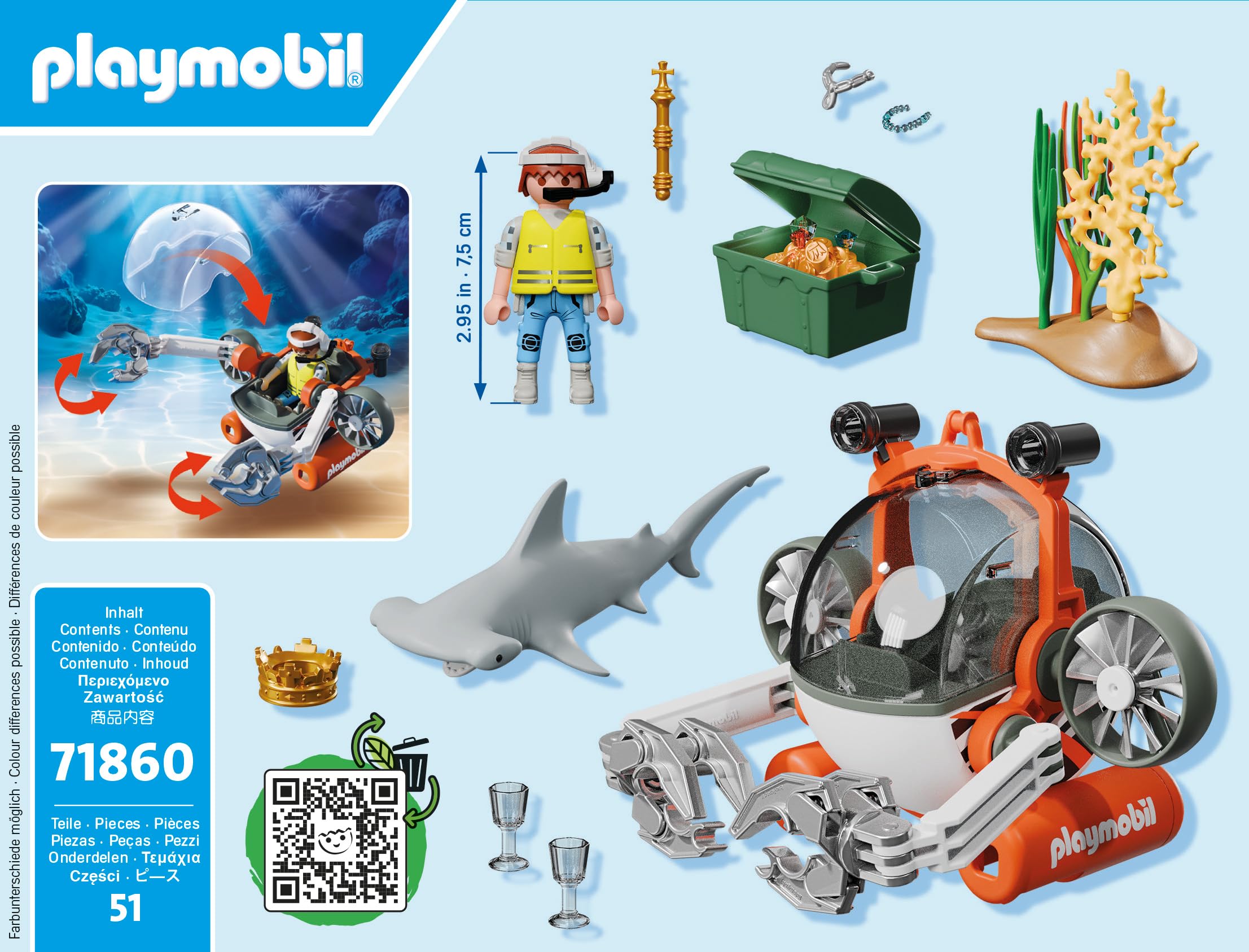 Playmobil Treasure Hunt with Submarine - Floating Playset with Shark & Figures for Ages 4+ 10