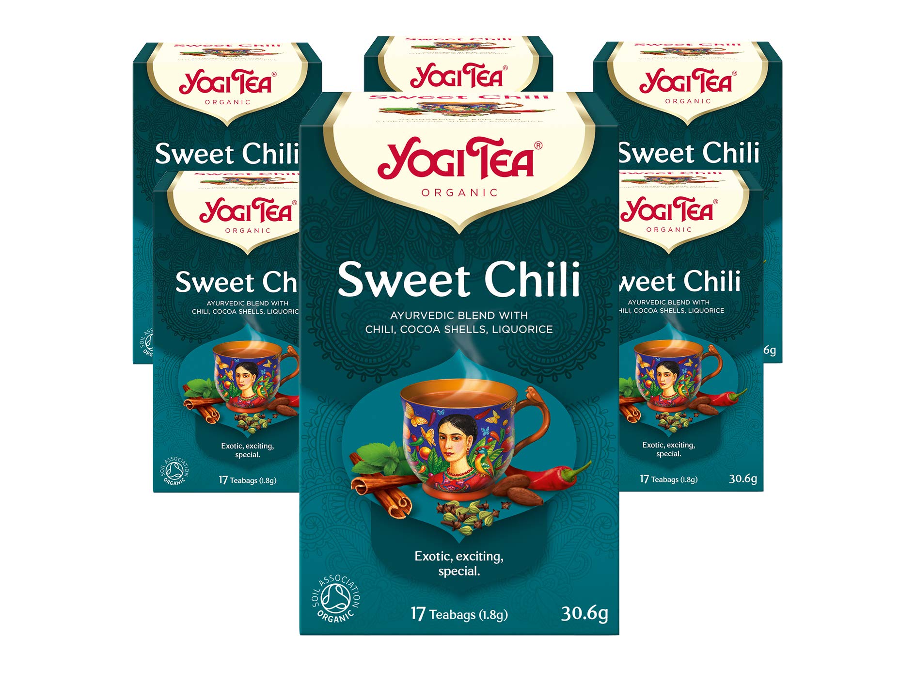 YOGI TEA - Sweet Chili Organic Spice and Herbal Tea, Blend of Cocoa Shells, 6 x 17 Bags