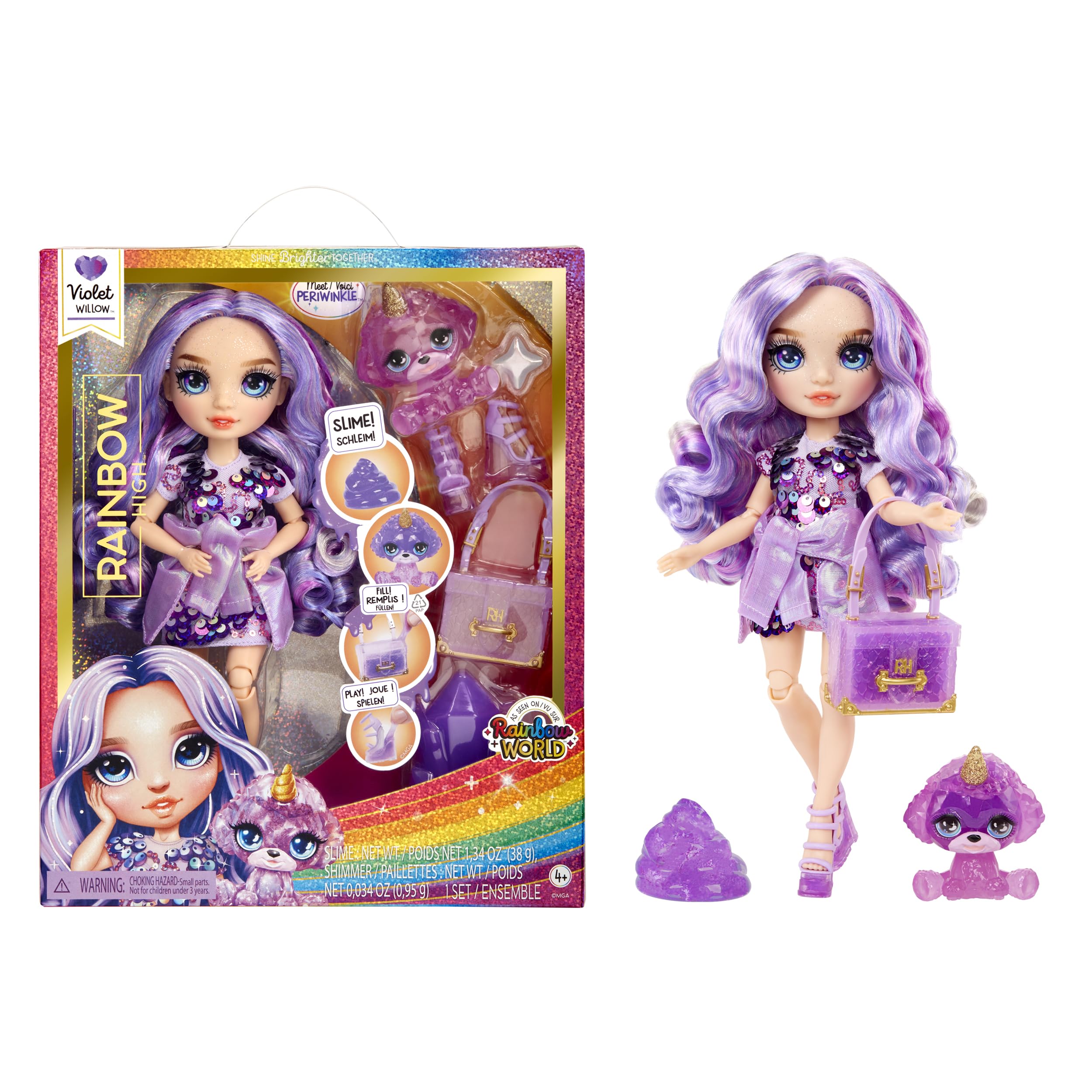 Rainbow High Violet Willow Fashion Doll with Sparkle Slime, Magical Pet & Customizable Accessories - Purple Shimmer Doll Playset for Ages 4-12 1