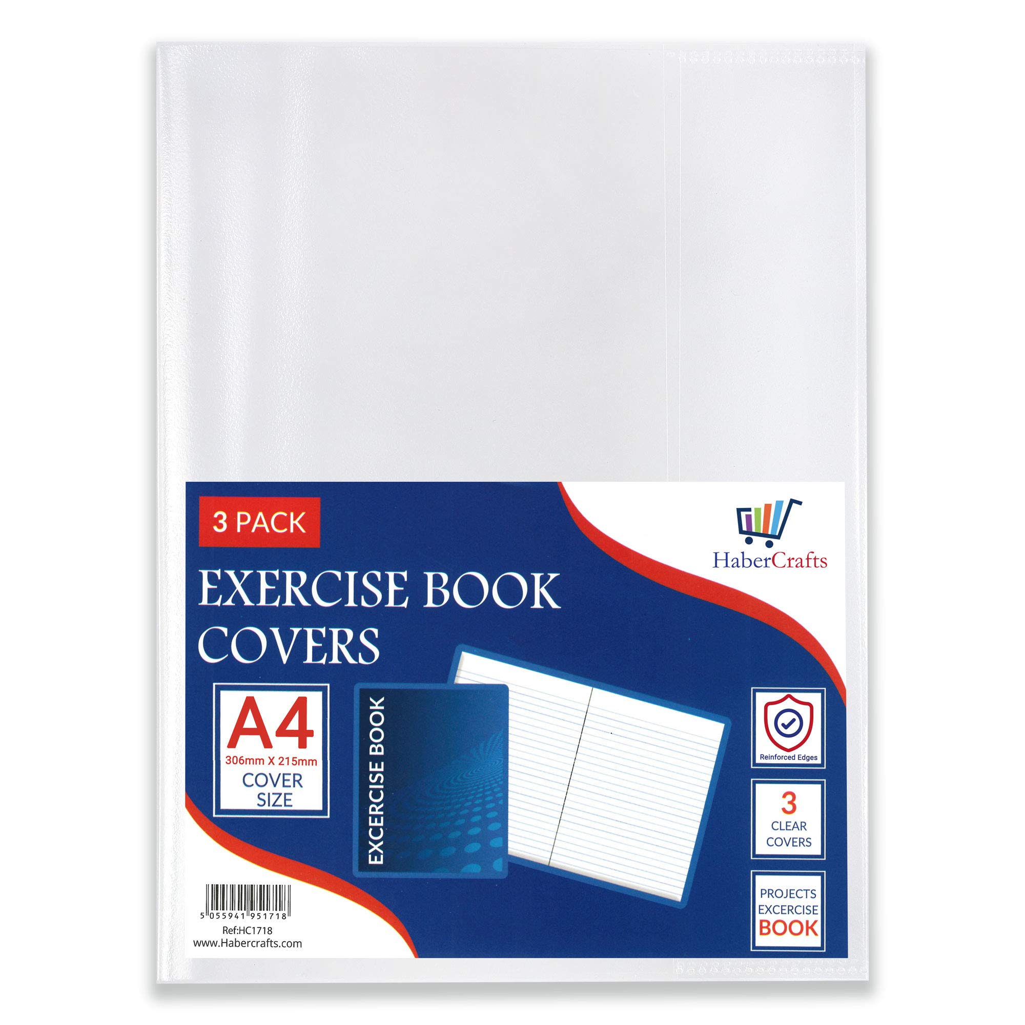 Habercrafts A4 Plastic Exercise Book Covers - Clear, 150 Micron Thickness | Pack of 3 1