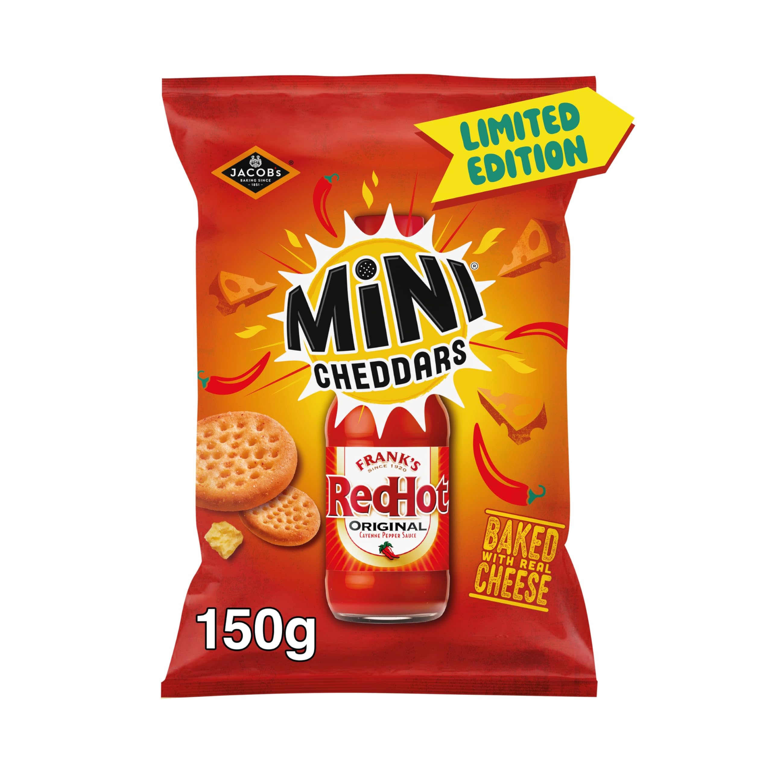 JACOB'S Mini Cheddars Franks Red Hot Original Baked Snacks Share Bag | 150g | 10 Pack 3