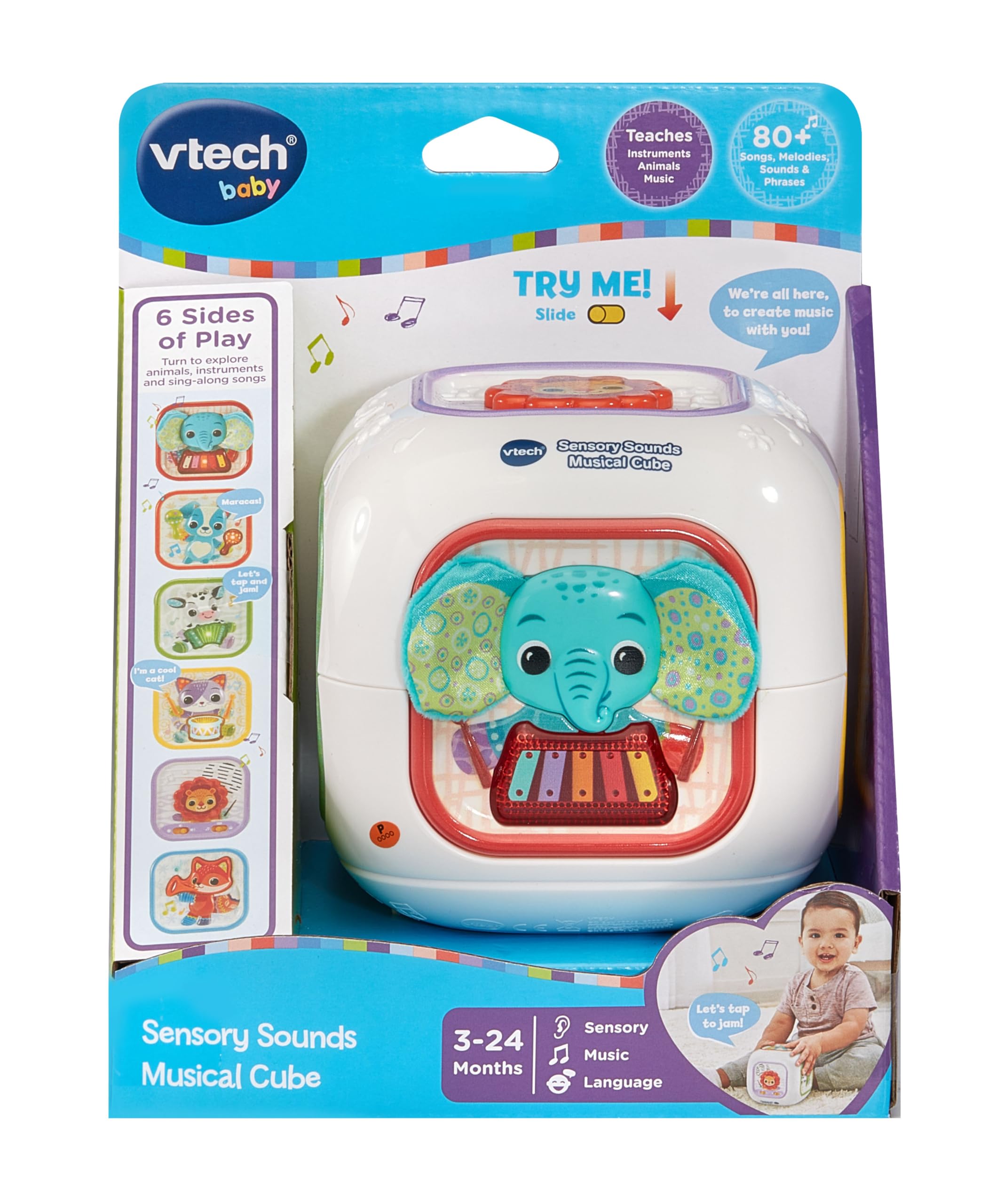 VTech Sensory Sounds Musical Cube - Interactive Baby Toy for Ages 3-24 Months | Multicolor