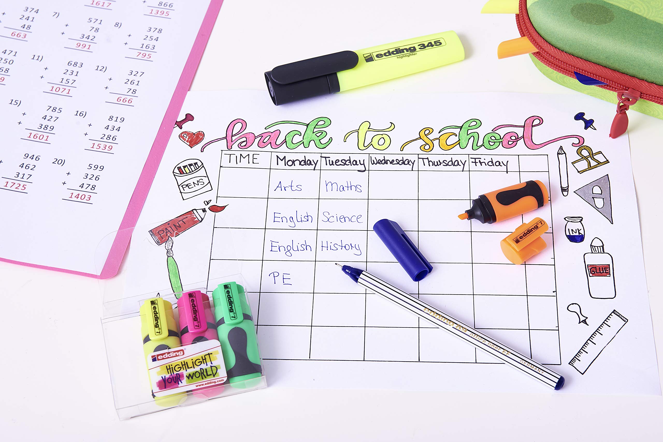 edding 7 Mini Highlighter - 5 Pack Neon Colours | Chisel Nib | Water-Based Ink 7