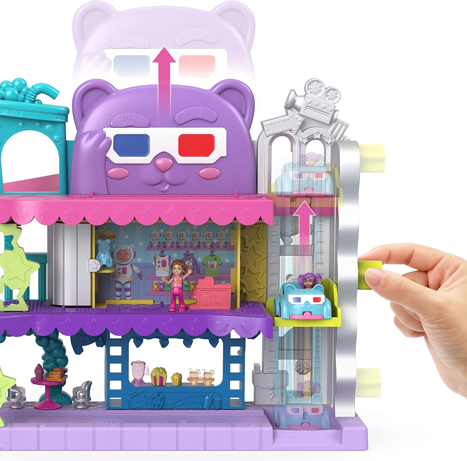 Polly Pocket Pollyville Drive-In Movie Theatre Playset - 3-Floor Interactive Playset with Micro Dolls & Car, Ages 4+ 6